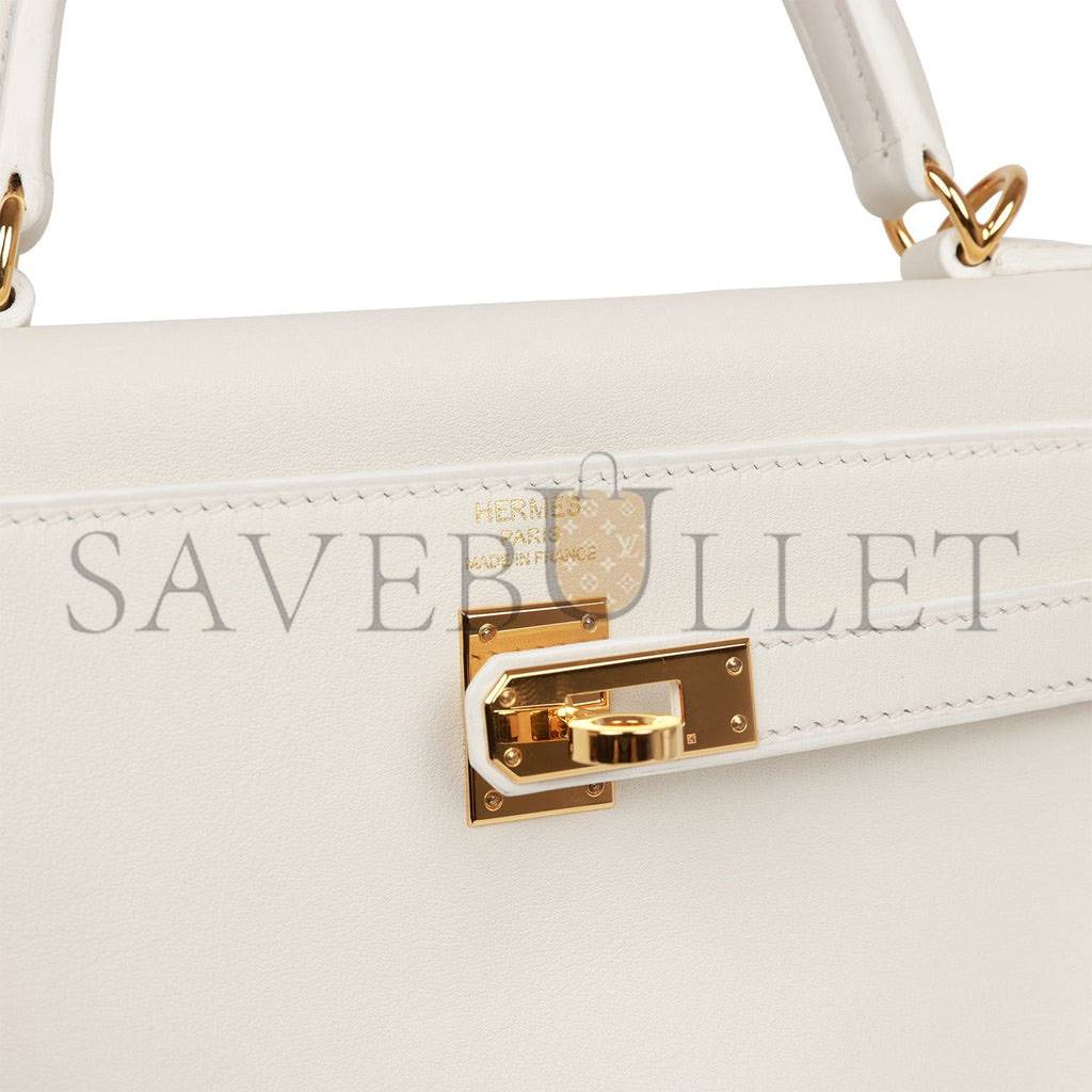 HERMES KELLY RETOURNE 25 WHITE SWIFT GOLD HARDWARE HANDMADE (25*17*7cm) HERMES KELLY RETOURNE 25 WHITE SWIFT GOLD HARDWARE HANDMADE (25*17*7cm)