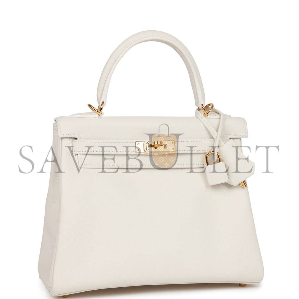 HERMES KELLY RETOURNE 25 WHITE SWIFT GOLD HARDWARE HANDMADE (25*17*7cm) HERMES KELLY RETOURNE 25 WHITE SWIFT GOLD HARDWARE HANDMADE (25*17*7cm)