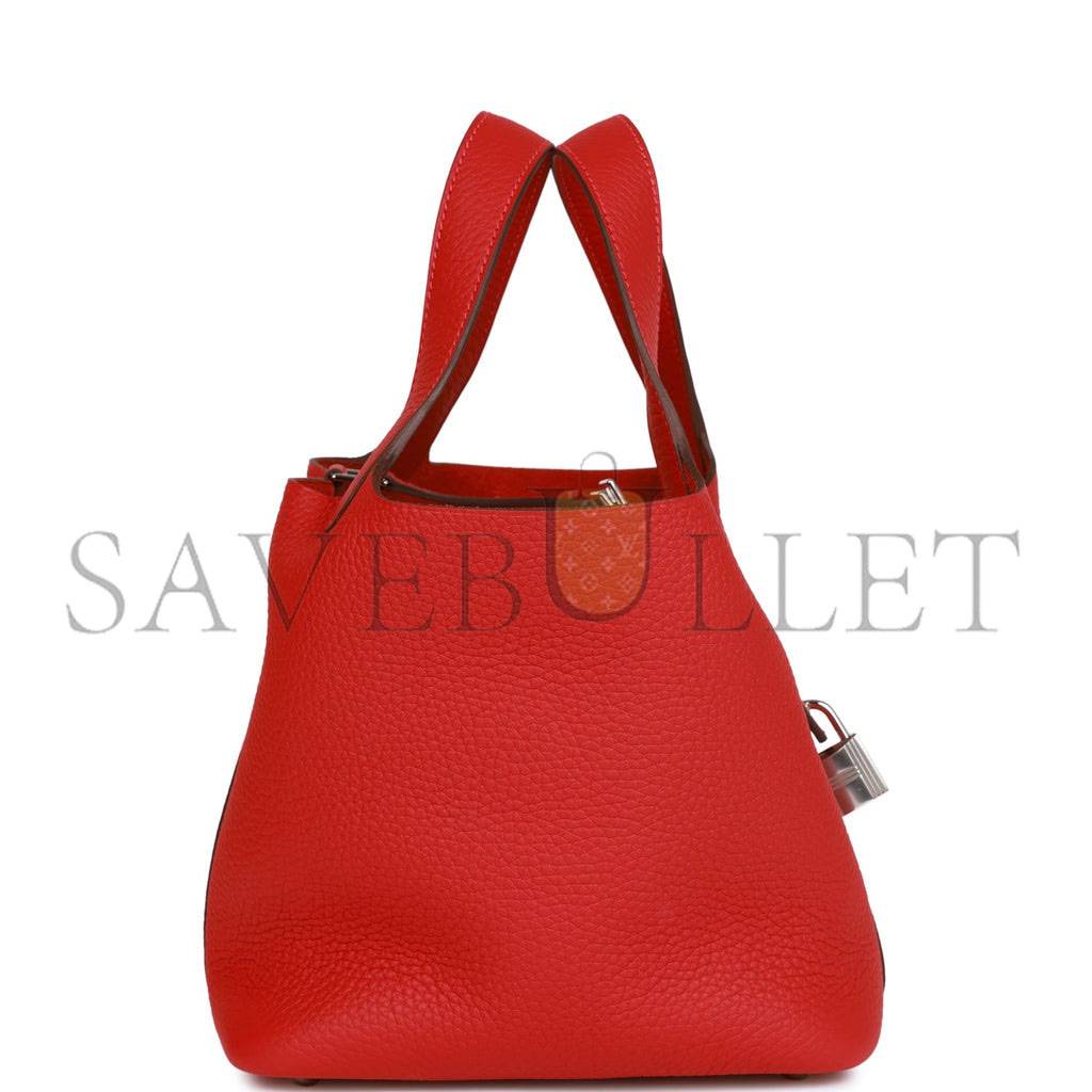 HERMES PICOTIN LOCK 18 VERMILLION CLEMENCE PALLADIUM HARDWARE (18*13*18cm) HERMES PICOTIN LOCK 18 VERMILLION CLEMENCE PALLADIUM HARDWARE (18*13*18cm)