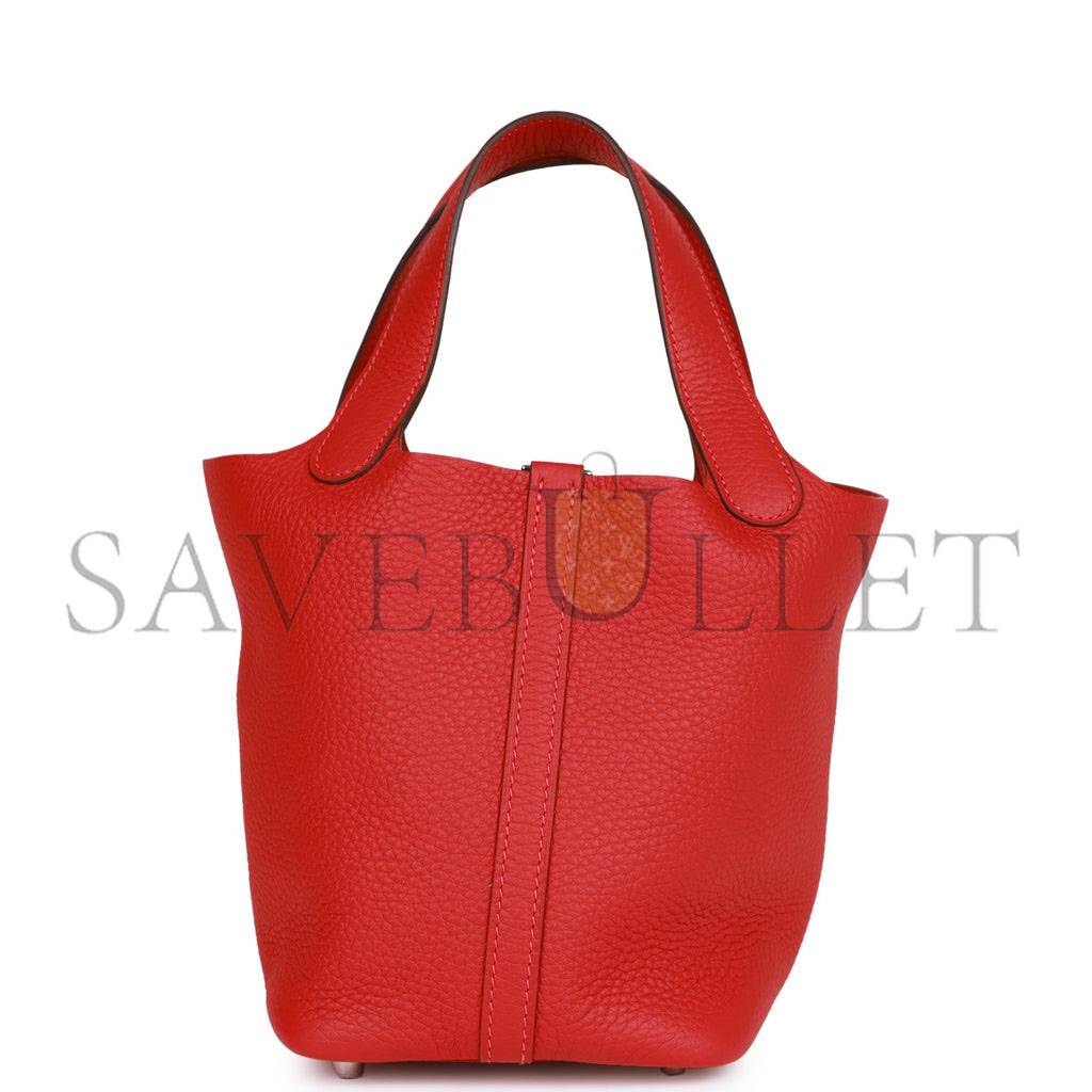 HERMES PICOTIN LOCK 18 VERMILLION CLEMENCE PALLADIUM HARDWARE (18*13*18cm) HERMES PICOTIN LOCK 18 VERMILLION CLEMENCE PALLADIUM HARDWARE (18*13*18cm)