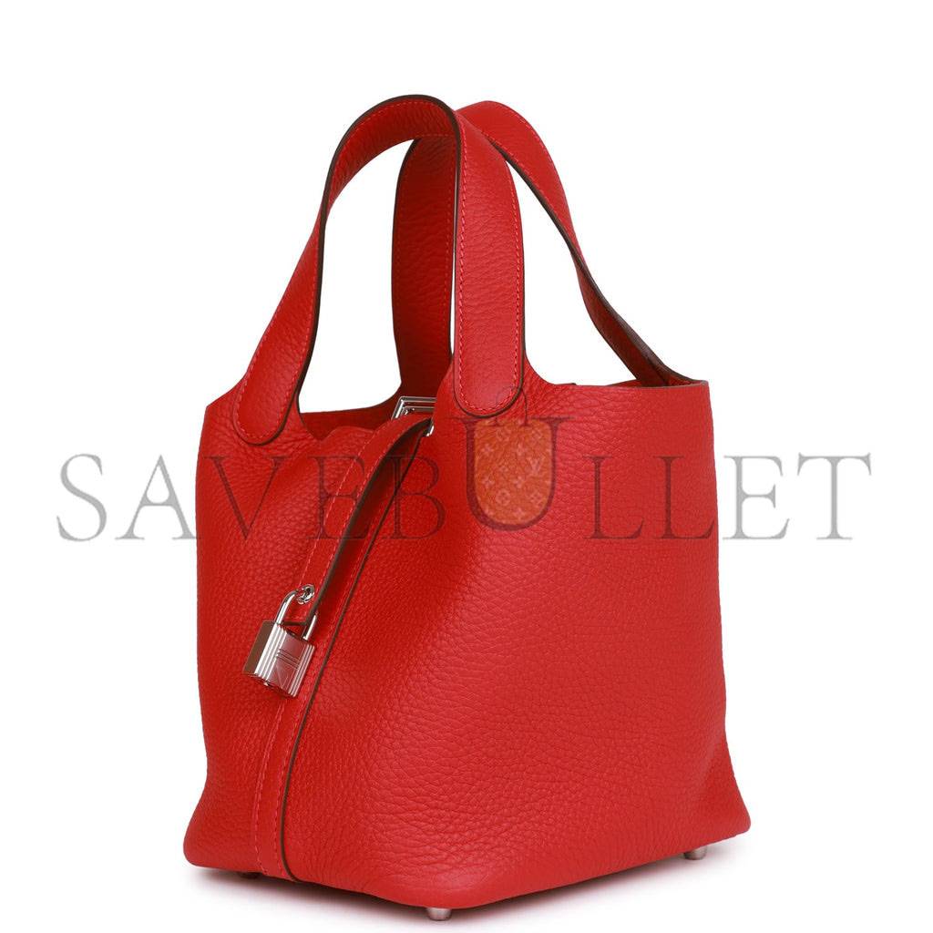 HERMES PICOTIN LOCK 18 VERMILLION CLEMENCE PALLADIUM HARDWARE (18*13*18cm) HERMES PICOTIN LOCK 18 VERMILLION CLEMENCE PALLADIUM HARDWARE (18*13*18cm)