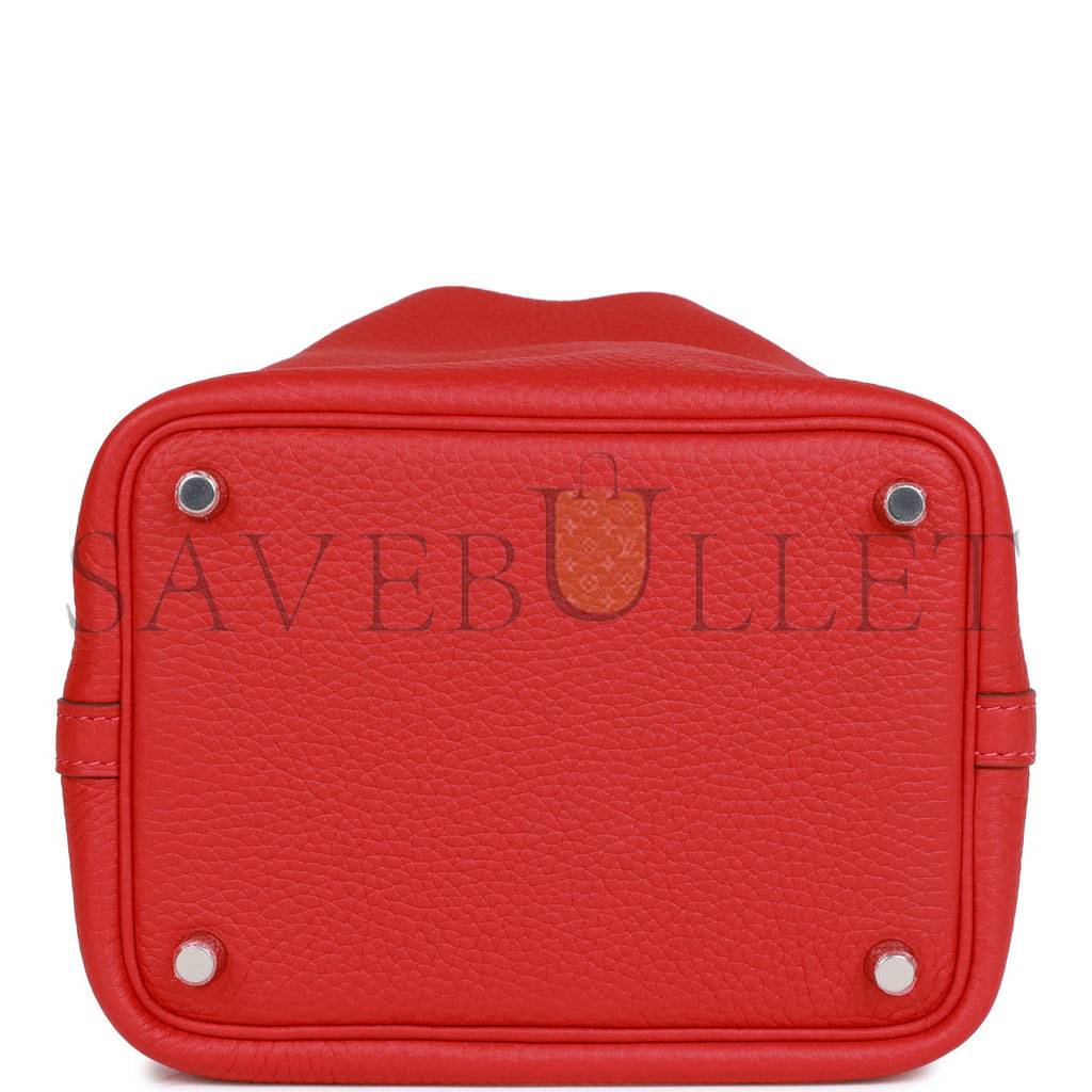 HERMES PICOTIN LOCK 18 VERMILLION CLEMENCE PALLADIUM HARDWARE (18*13*18cm) HERMES PICOTIN LOCK 18 VERMILLION CLEMENCE PALLADIUM HARDWARE (18*13*18cm)