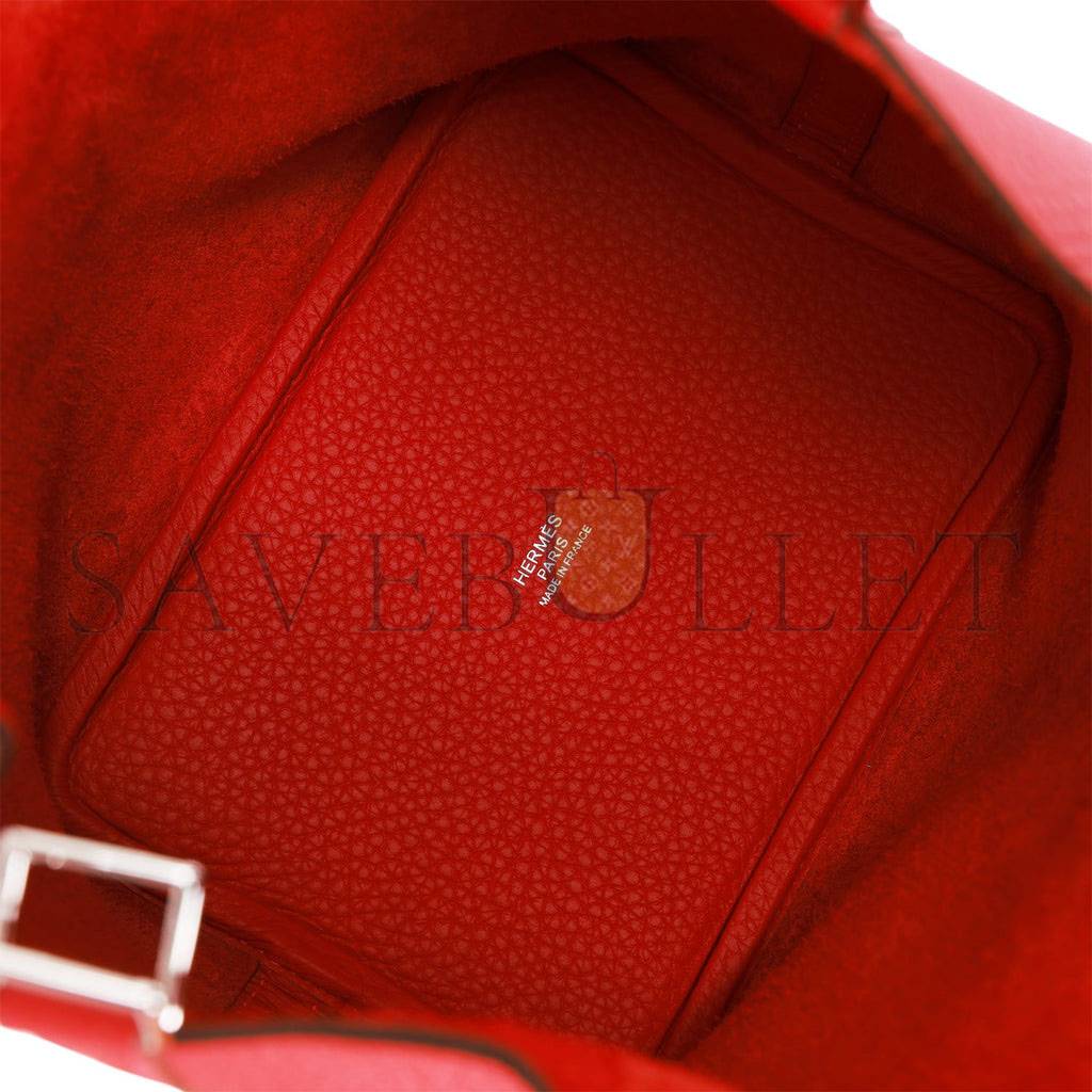 HERMES PICOTIN LOCK 18 VERMILLION CLEMENCE PALLADIUM HARDWARE (18*13*18cm) HERMES PICOTIN LOCK 18 VERMILLION CLEMENCE PALLADIUM HARDWARE (18*13*18cm)