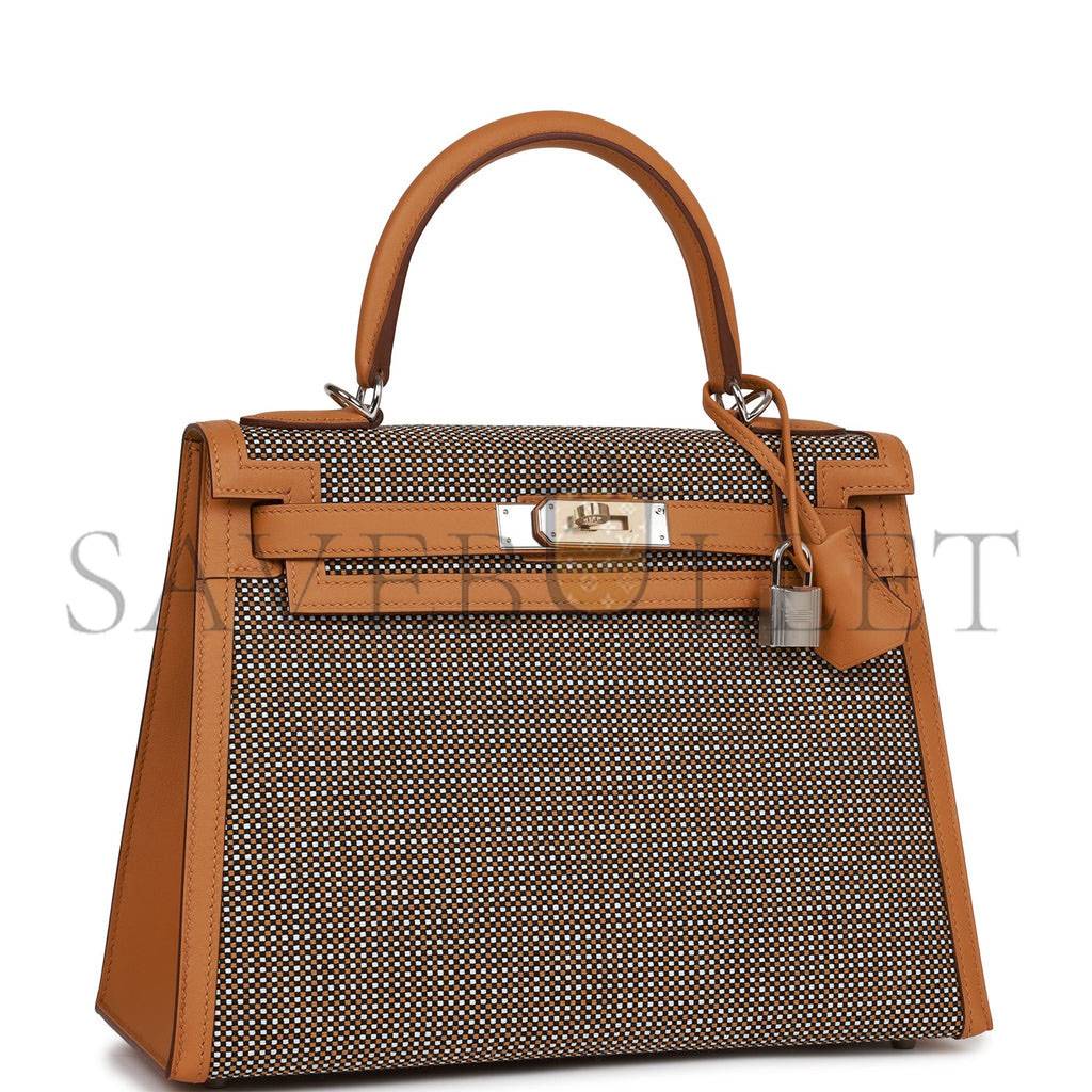 HERMES QUADRILLE KELLY SELLIER 28 SESAME TOILE AND SWIFT PALLADIUM HARDWARE (28*21*12cm) HERMES QUADRILLE KELLY SELLIER 28 SESAME TOILE AND SWIFT PALLADIUM HARDWARE (28*21*12cm)