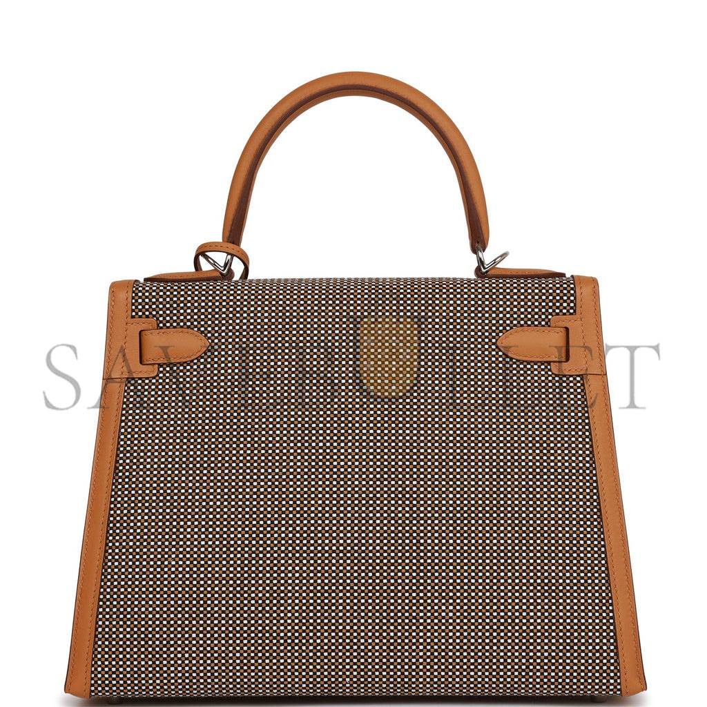 HERMES QUADRILLE KELLY SELLIER 28 SESAME TOILE AND SWIFT PALLADIUM HARDWARE (28*21*12cm) HERMES QUADRILLE KELLY SELLIER 28 SESAME TOILE AND SWIFT PALLADIUM HARDWARE (28*21*12cm)