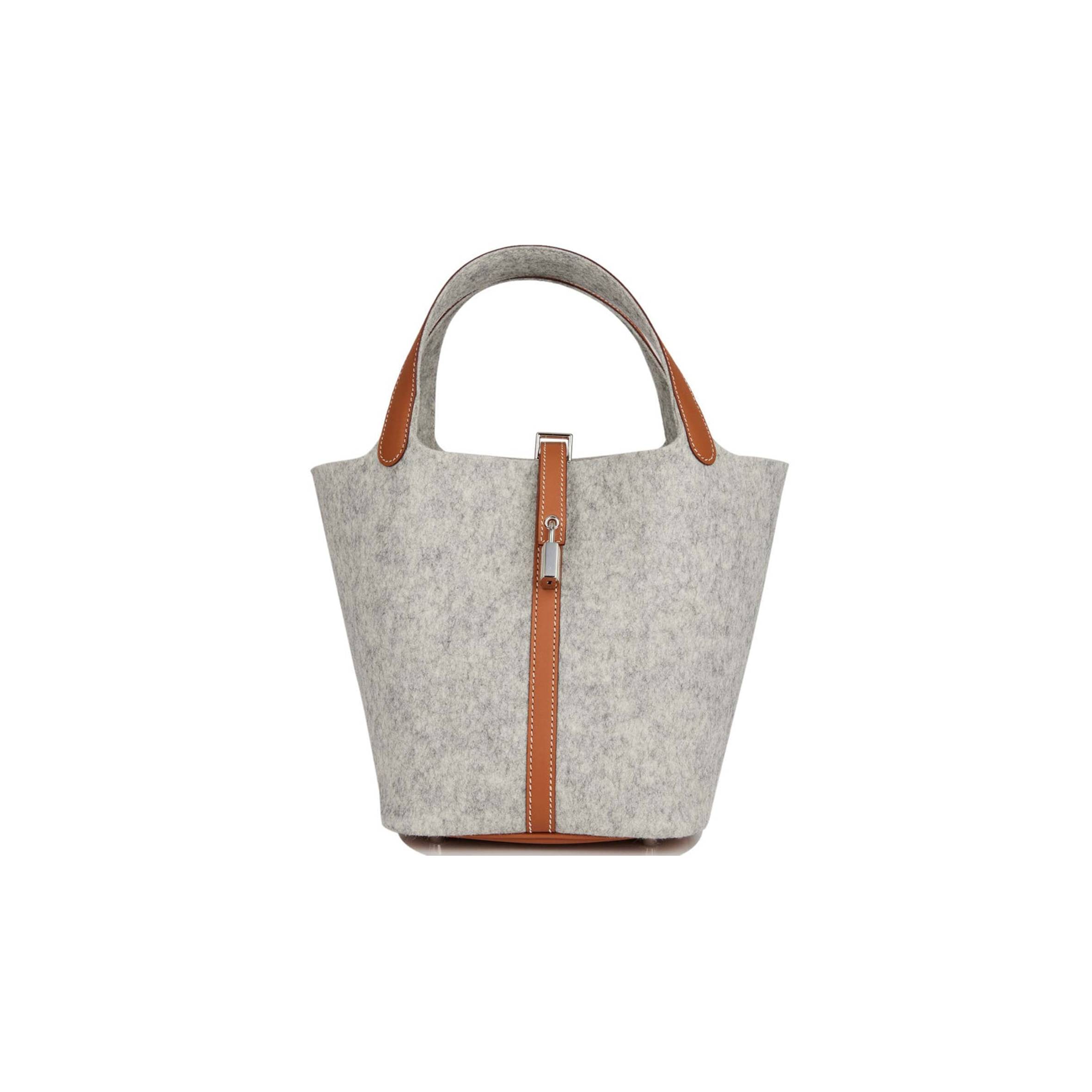HERMES PICOTIN LOCK 22 GRIS CLAIR FEUTRE AND BARENIA PALLADIUM HARDWARE (22*21*18cm) HERMES PICOTIN LOCK 22 GRIS CLAIR FEUTRE AND BARENIA PALLADIUM HARDWARE (22*21*18cm)