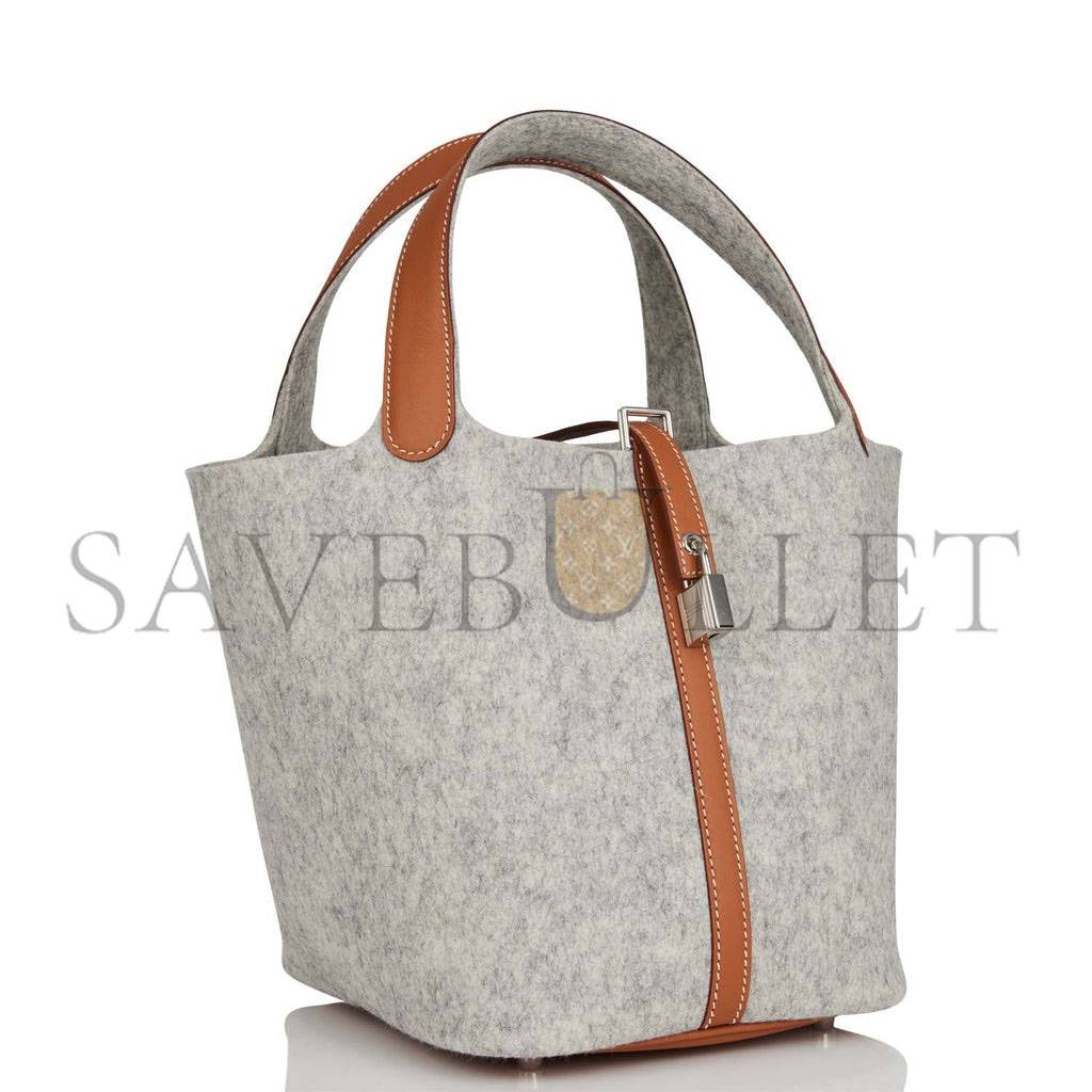 HERMES PICOTIN LOCK 22 GRIS CLAIR FEUTRE AND BARENIA PALLADIUM HARDWARE (22*21*18cm) HERMES PICOTIN LOCK 22 GRIS CLAIR FEUTRE AND BARENIA PALLADIUM HARDWARE (22*21*18cm)