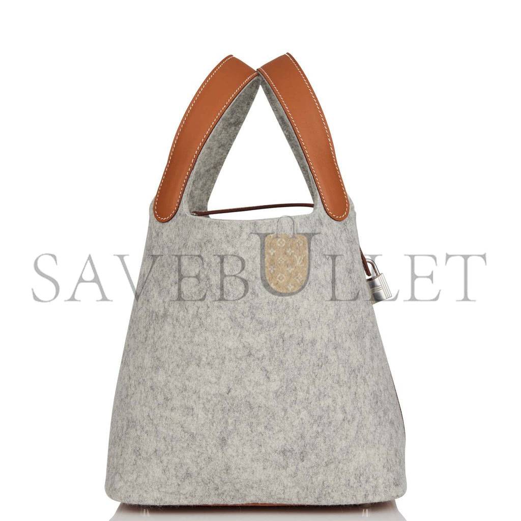 HERMES PICOTIN LOCK 22 GRIS CLAIR FEUTRE AND BARENIA PALLADIUM HARDWARE (22*21*18cm) HERMES PICOTIN LOCK 22 GRIS CLAIR FEUTRE AND BARENIA PALLADIUM HARDWARE (22*21*18cm)