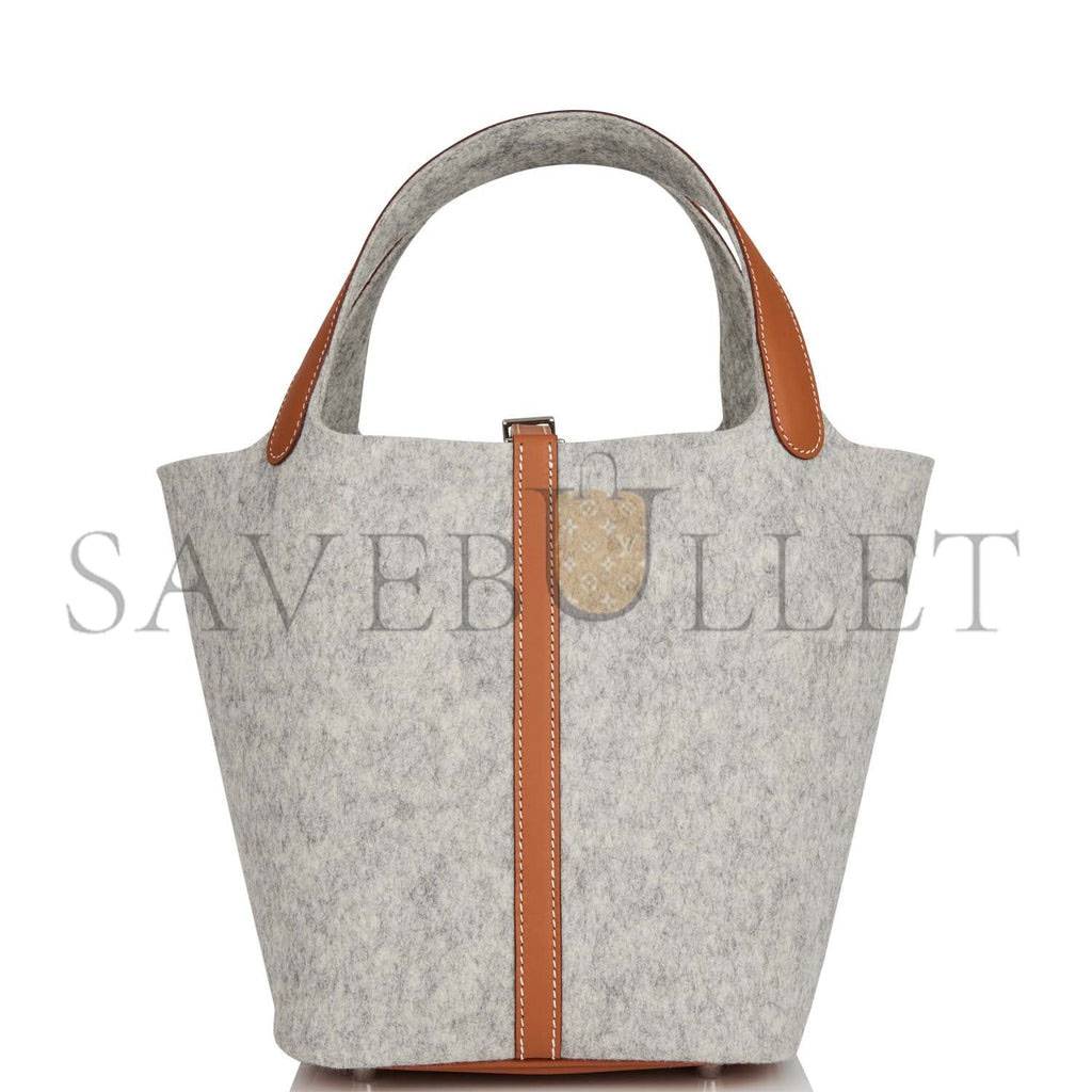 HERMES PICOTIN LOCK 22 GRIS CLAIR FEUTRE AND BARENIA PALLADIUM HARDWARE (22*21*18cm) HERMES PICOTIN LOCK 22 GRIS CLAIR FEUTRE AND BARENIA PALLADIUM HARDWARE (22*21*18cm)