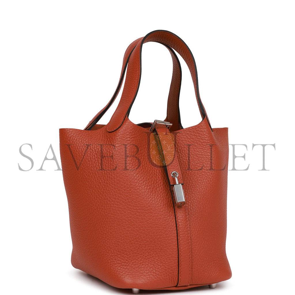 HERMES PICOTIN LOCK 18 CUIVRE CLEMENCE PALLADIUM HARDWARE (18*13*18cm) HERMES PICOTIN LOCK 18 CUIVRE CLEMENCE PALLADIUM HARDWARE (18*13*18cm)
