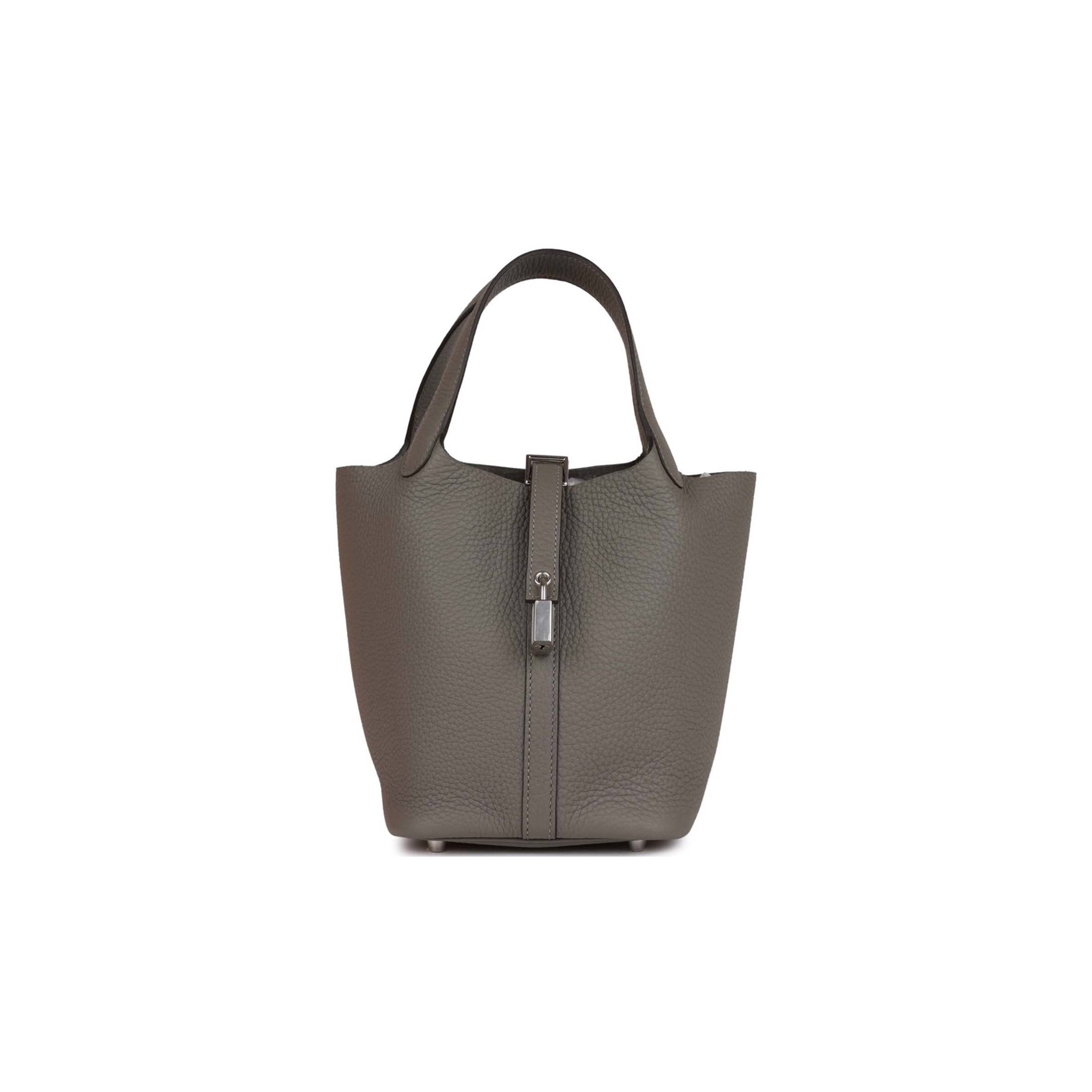 HERMES PICOTIN LOCK 18 GRIS MEYER CLEMENCE PALLADIUM HARDWARE (18*13*18cm) HERMES PICOTIN LOCK 18 GRIS MEYER CLEMENCE PALLADIUM HARDWARE (18*13*18cm)