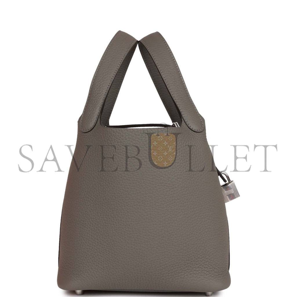 HERMES PICOTIN LOCK 18 GRIS MEYER CLEMENCE PALLADIUM HARDWARE (18*13*18cm) HERMES PICOTIN LOCK 18 GRIS MEYER CLEMENCE PALLADIUM HARDWARE (18*13*18cm)