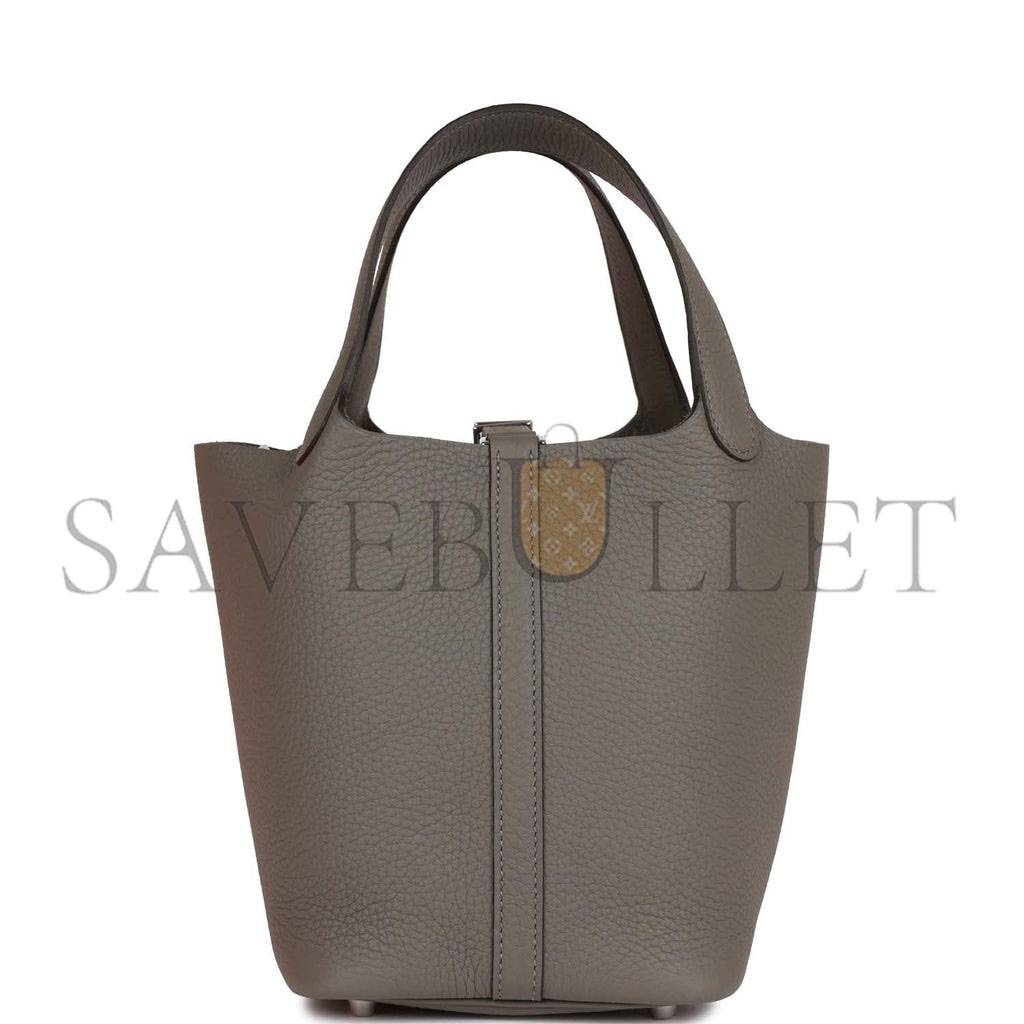 HERMES PICOTIN LOCK 18 GRIS MEYER CLEMENCE PALLADIUM HARDWARE (18*13*18cm) HERMES PICOTIN LOCK 18 GRIS MEYER CLEMENCE PALLADIUM HARDWARE (18*13*18cm)