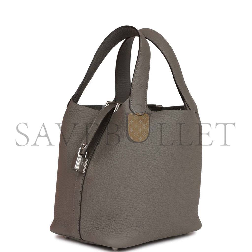HERMES PICOTIN LOCK 18 GRIS MEYER CLEMENCE PALLADIUM HARDWARE (18*13*18cm) HERMES PICOTIN LOCK 18 GRIS MEYER CLEMENCE PALLADIUM HARDWARE (18*13*18cm)