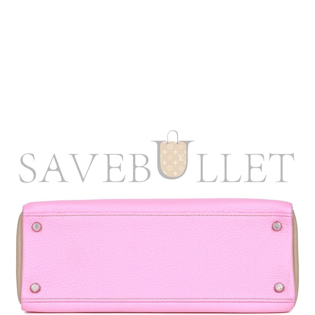 HERMES SPECIAL ORDER (HSS) KELLY RETOURNE 32 BUBBLEGUM AND GRIS TOURTERELLE CLEMENCE BRUSHED PALLADIUM HARDWARE (32*23*10.5cm) HERMES SPECIAL ORDER (HSS) KELLY RETOURNE 32 BUBBLEGUM AND GRIS TOURTERELLE CLEMENCE BRUSHED PALLADIUM HARDWARE (32*23*10.5cm)