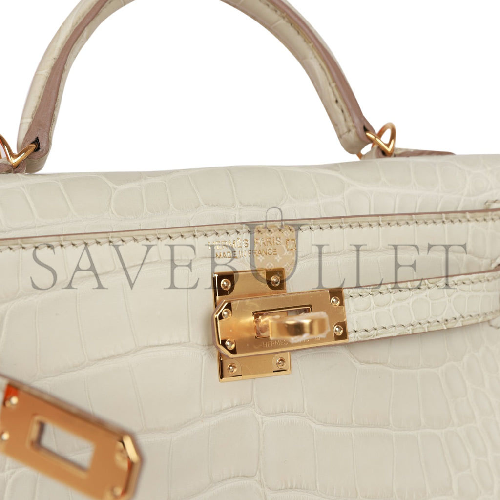 HERMES MINI KELLY SELLIER 20CM BETON MATTE ALLIGATOR GOLD HARDWARE (19*12*5.5cm) HERMES MINI KELLY SELLIER 20CM BETON MATTE ALLIGATOR GOLD HARDWARE (19*12*5.5cm)