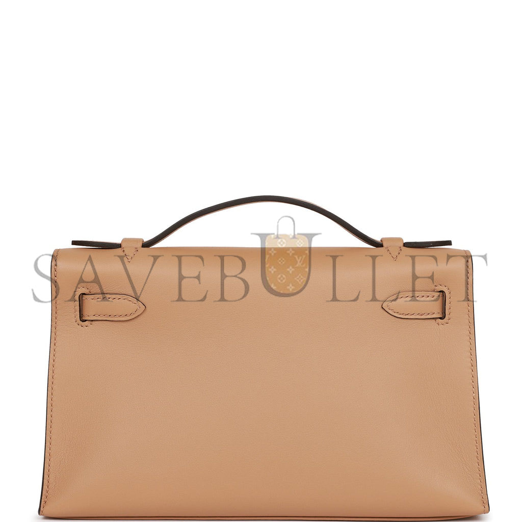 HERMES KELLY POCHETTE CHAI SWIFT PALLADIUM HARDWARE (22*12*13cm) HERMES KELLY POCHETTE CHAI SWIFT PALLADIUM HARDWARE (22*12*13cm)