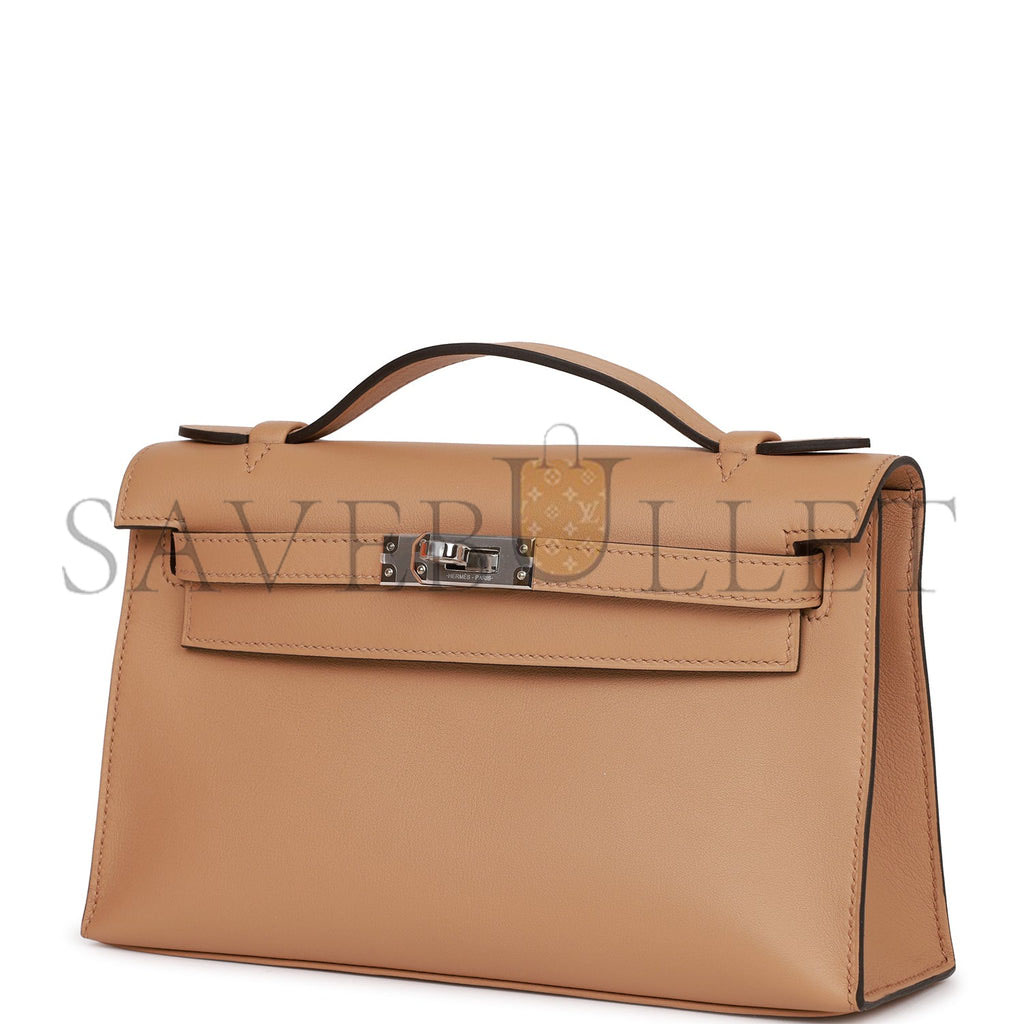 HERMES KELLY POCHETTE CHAI SWIFT PALLADIUM HARDWARE (22*12*13cm) HERMES KELLY POCHETTE CHAI SWIFT PALLADIUM HARDWARE (22*12*13cm)