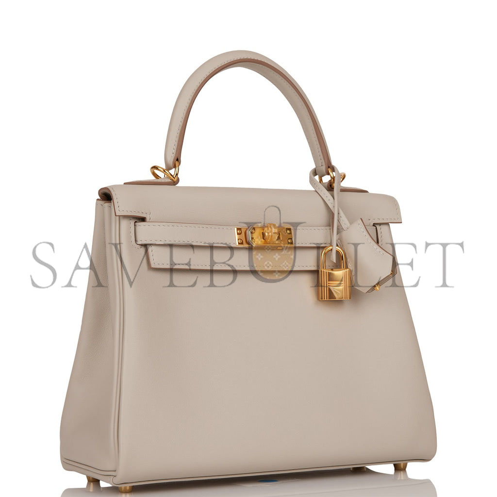 HERMES KELLY RETOURNE 25 GRIS PERLE SWIFT GOLD HARDWARE HANDMADE (25*17*7cm) HERMES KELLY RETOURNE 25 GRIS PERLE SWIFT GOLD HARDWARE HANDMADE (25*17*7cm)