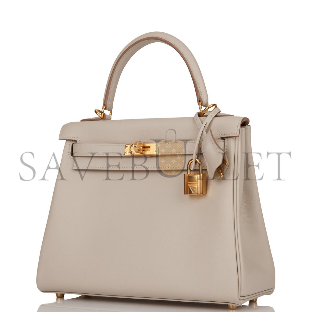 HERMES KELLY RETOURNE 25 GRIS PERLE SWIFT GOLD HARDWARE HANDMADE (25*17*7cm) HERMES KELLY RETOURNE 25 GRIS PERLE SWIFT GOLD HARDWARE HANDMADE (25*17*7cm)