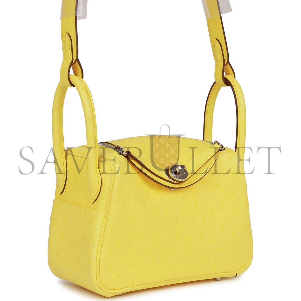 HERMES MINI LINDY JAUNE CITRON OSTRICH PALLADIUM HARDWARE (19*12.5*9) HERMES MINI LINDY JAUNE CITRON OSTRICH PALLADIUM HARDWARE (19*12.5*9)
