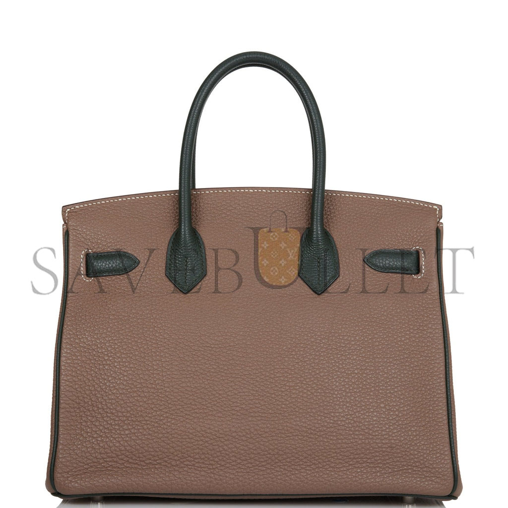 HERMES SPECIAL ORDER (HSS) BIRKIN 30 ETOUPE AND VERT FONCE TOGO BRUSHED PALLADIUM HARDWARE ( 30cm*22*16cm) HERMES SPECIAL ORDER (HSS) BIRKIN 30 ETOUPE AND VERT FONCE TOGO BRUSHED PALLADIUM HARDWARE ( 30cm*22*16cm)