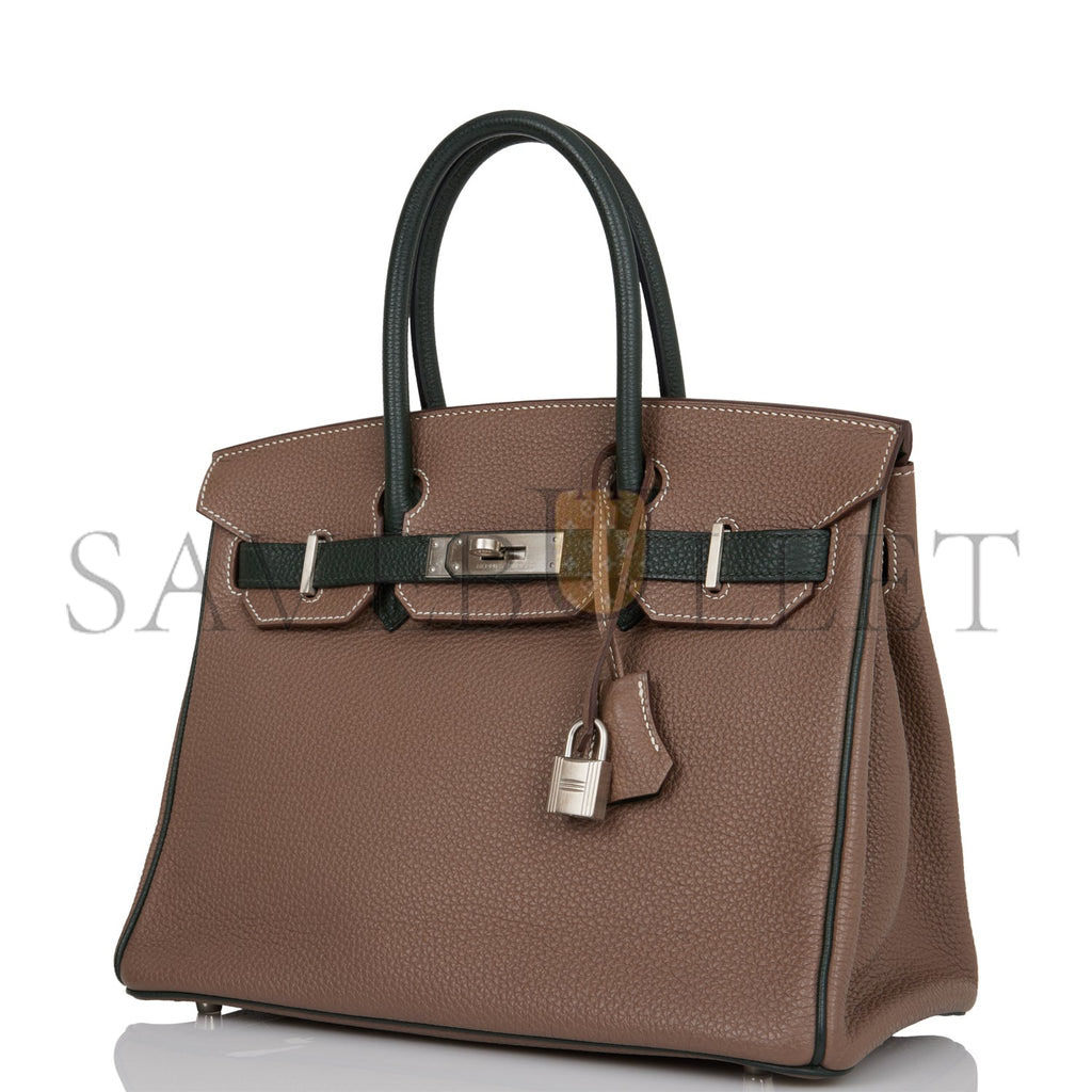 HERMES SPECIAL ORDER (HSS) BIRKIN 30 ETOUPE AND VERT FONCE TOGO BRUSHED PALLADIUM HARDWARE ( 30cm*22*16cm) HERMES SPECIAL ORDER (HSS) BIRKIN 30 ETOUPE AND VERT FONCE TOGO BRUSHED PALLADIUM HARDWARE ( 30cm*22*16cm)