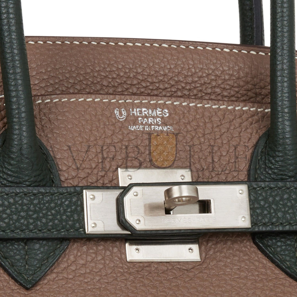 HERMES SPECIAL ORDER (HSS) BIRKIN 30 ETOUPE AND VERT FONCE TOGO BRUSHED PALLADIUM HARDWARE ( 30cm*22*16cm) HERMES SPECIAL ORDER (HSS) BIRKIN 30 ETOUPE AND VERT FONCE TOGO BRUSHED PALLADIUM HARDWARE ( 30cm*22*16cm)