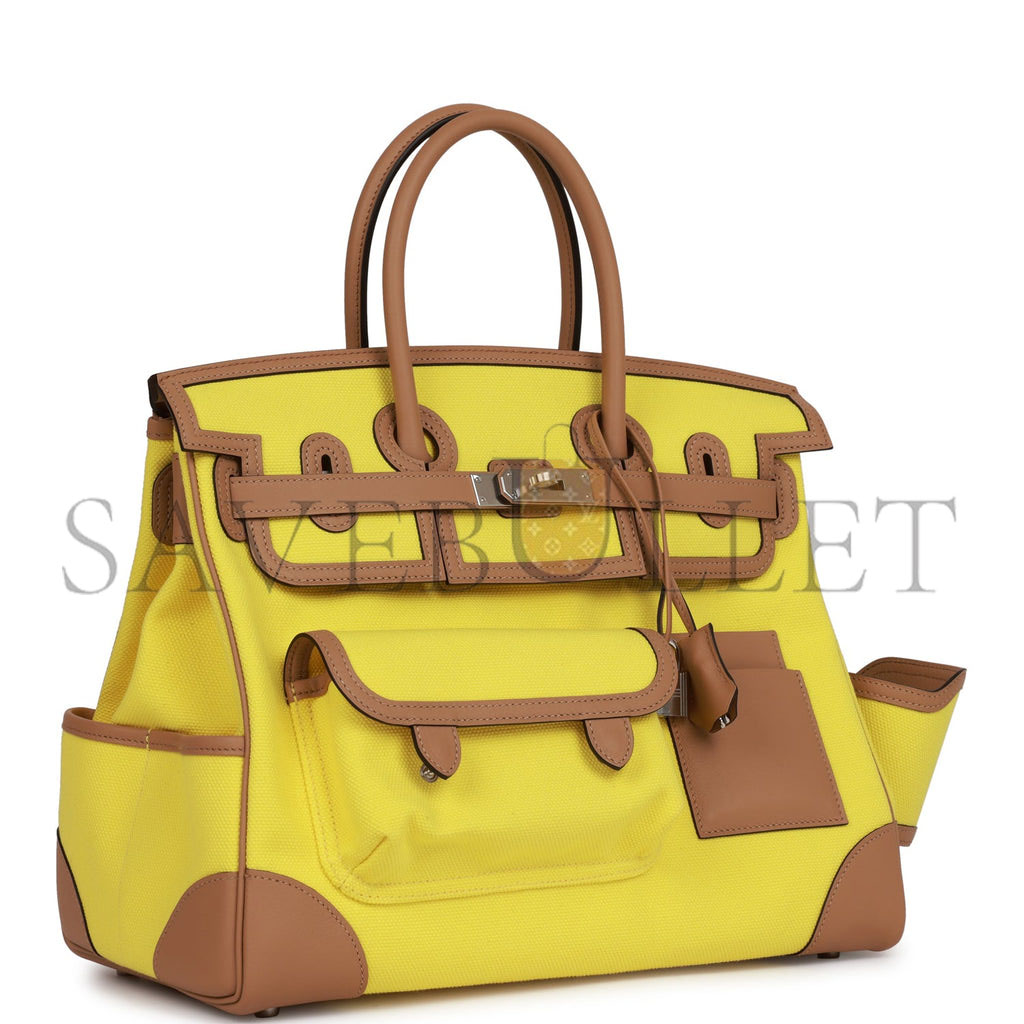 HERMES BIRKIN CARGO 35 JAUNE CITRON TOILE AND CHAI SWIFT PALLADIUM HARDWARE 39728751083614 (35*28*18cm) HERMES BIRKIN CARGO 35 JAUNE CITRON TOILE AND CHAI SWIFT PALLADIUM HARDWARE 39728751083614 (35*28*18cm)