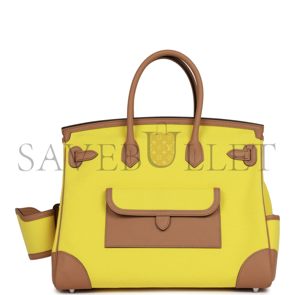 HERMES BIRKIN CARGO 35 JAUNE CITRON TOILE AND CHAI SWIFT PALLADIUM HARDWARE 39728751083614 (35*28*18cm) HERMES BIRKIN CARGO 35 JAUNE CITRON TOILE AND CHAI SWIFT PALLADIUM HARDWARE 39728751083614 (35*28*18cm)