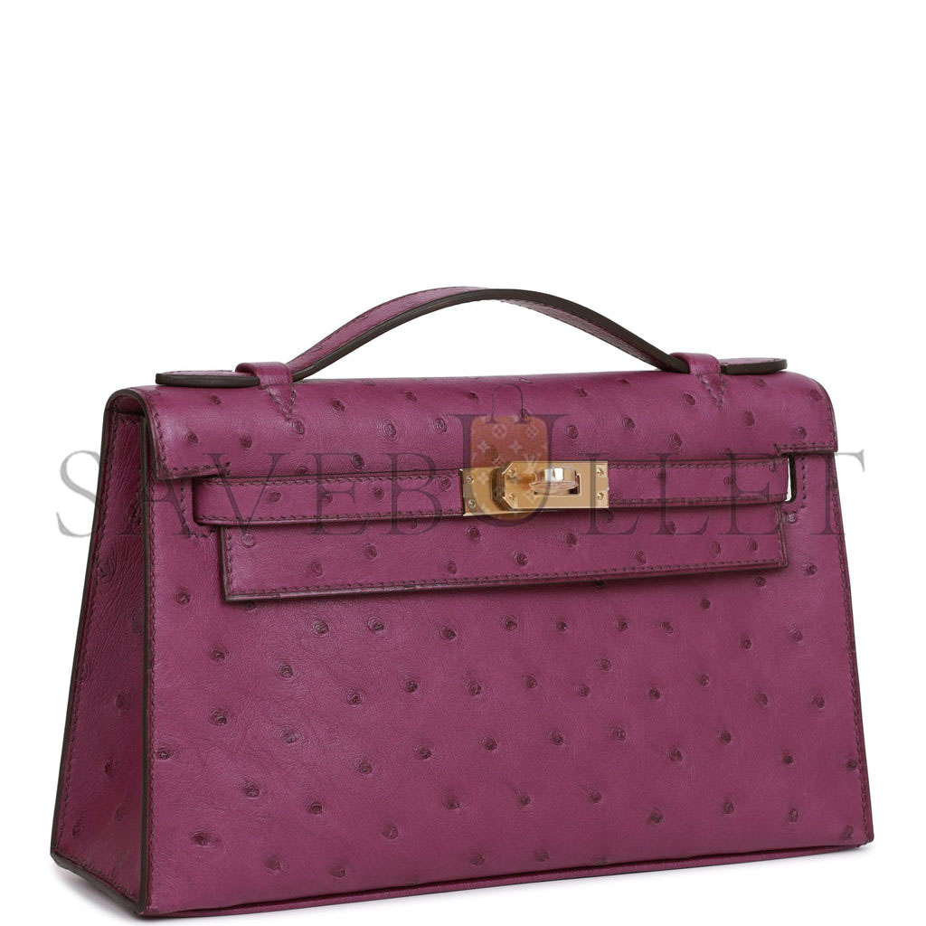 HERMES KELLY POCHETTE ANEMONE OSTRICH PERMABRASS HARDWARE (22*12*13cm) HERMES KELLY POCHETTE ANEMONE OSTRICH PERMABRASS HARDWARE (22*12*13cm)