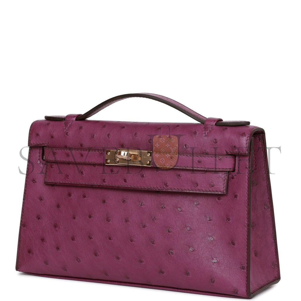 HERMES KELLY POCHETTE ANEMONE OSTRICH PERMABRASS HARDWARE (22*12*13cm) HERMES KELLY POCHETTE ANEMONE OSTRICH PERMABRASS HARDWARE (22*12*13cm)