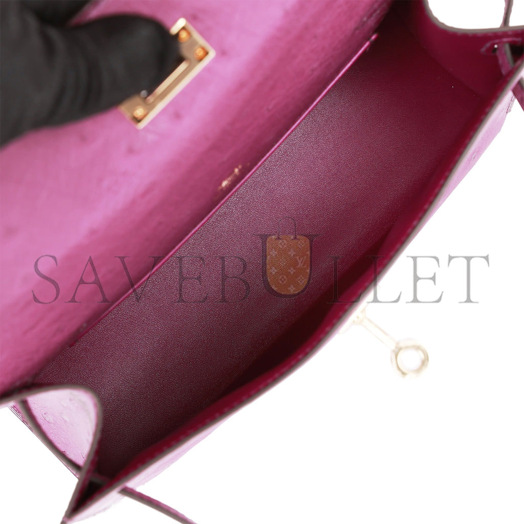 HERMES KELLY POCHETTE ANEMONE OSTRICH PERMABRASS HARDWARE (22*12*13cm) HERMES KELLY POCHETTE ANEMONE OSTRICH PERMABRASS HARDWARE (22*12*13cm)