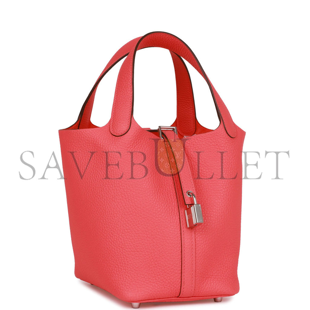 HERMES PICOTIN LOCK 18 ROSE TEXAS CLEMENCE PALLADIUM HARDWARE (18*13*18cm) HERMES PICOTIN LOCK 18 ROSE TEXAS CLEMENCE PALLADIUM HARDWARE (18*13*18cm)