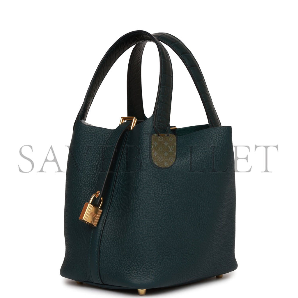HERMES PICOTIN LOCK 18 VERT CYPRESS MATTE ALLIGATOR AND CLEMENCE TOUCH GOLD HARDWARE (18*13*18cm) HERMES PICOTIN LOCK 18 VERT CYPRESS MATTE ALLIGATOR AND CLEMENCE TOUCH GOLD HARDWARE (18*13*18cm)