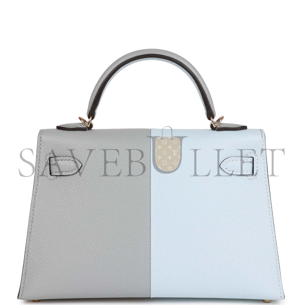 HERMES SPECIAL ORDER (HSS) KELLY MINI SELLIER 20 CASAQUE BLEU BRUME AND GRIS MEYER EPSOM PERMABRASS HARDWARE (19*12*5.5cm) HERMES SPECIAL ORDER (HSS) KELLY MINI SELLIER 20 CASAQUE BLEU BRUME AND GRIS MEYER EPSOM PERMABRASS HARDWARE (19*12*5.5cm)