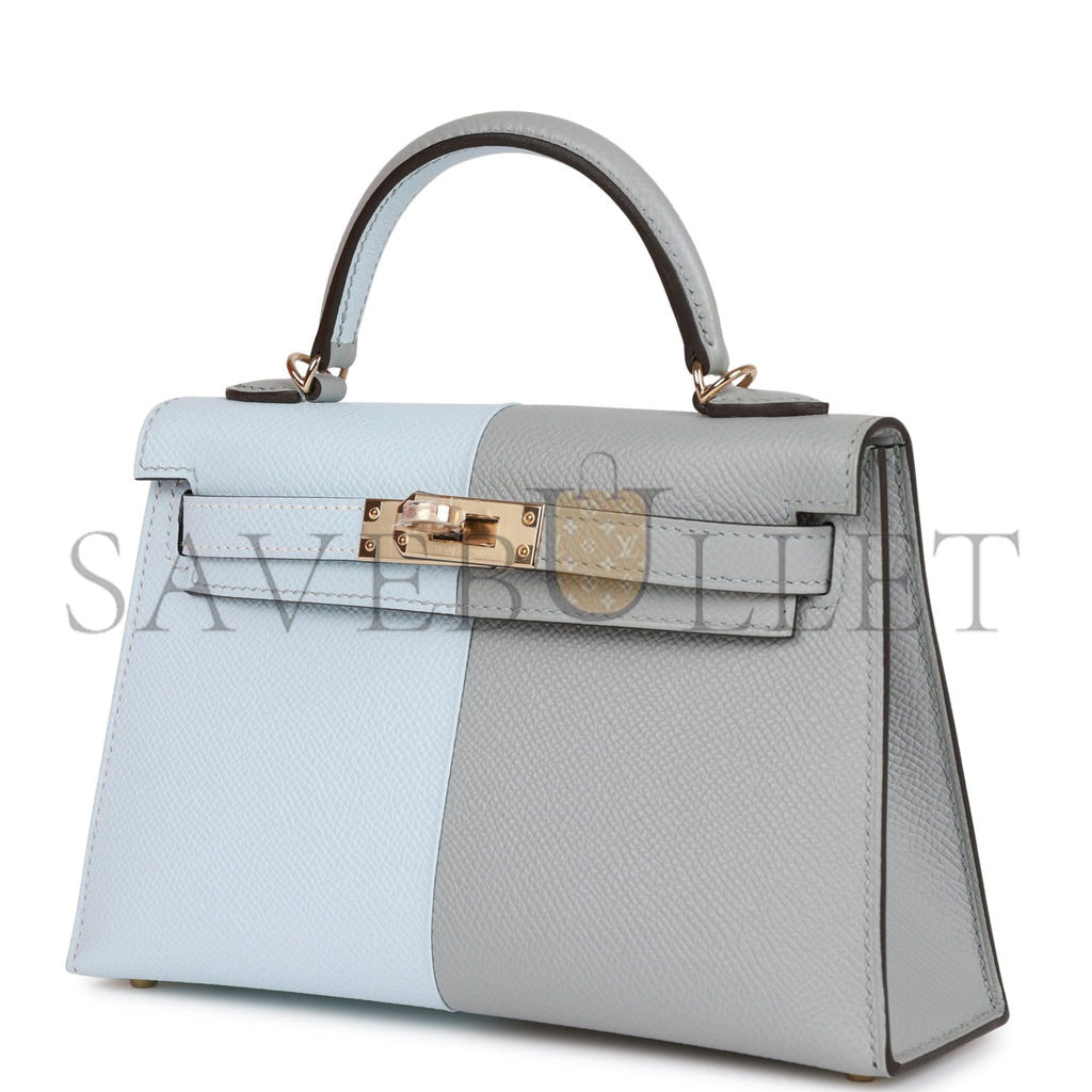 HERMES SPECIAL ORDER (HSS) KELLY MINI SELLIER 20 CASAQUE BLEU BRUME AND GRIS MEYER EPSOM PERMABRASS HARDWARE (19*12*5.5cm) HERMES SPECIAL ORDER (HSS) KELLY MINI SELLIER 20 CASAQUE BLEU BRUME AND GRIS MEYER EPSOM PERMABRASS HARDWARE (19*12*5.5cm)