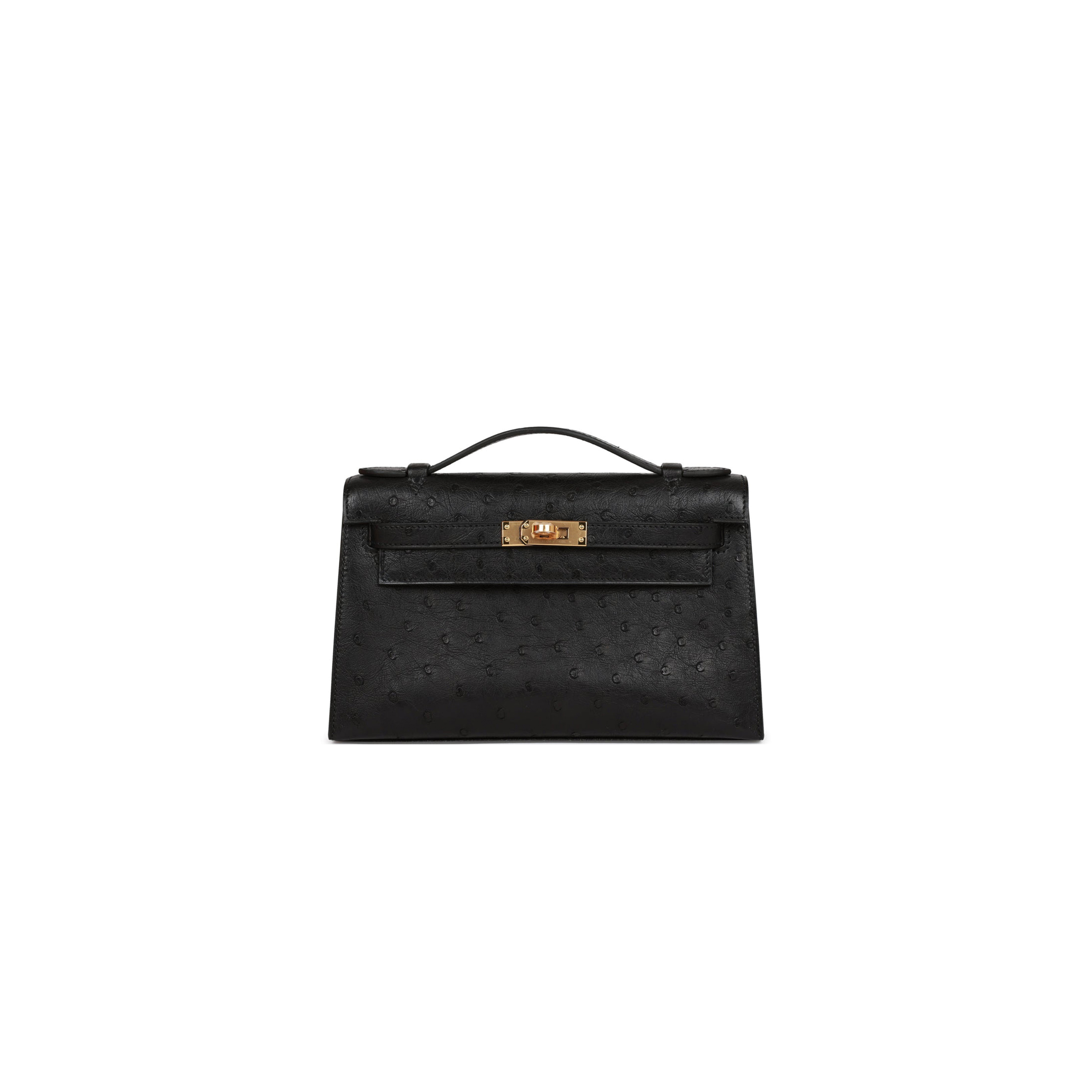 HERMES KELLY POCHETTE BLACK OSTRICH GOLD HARDWARE (22*12*13cm) HERMES KELLY POCHETTE BLACK OSTRICH GOLD HARDWARE (22*12*13cm)