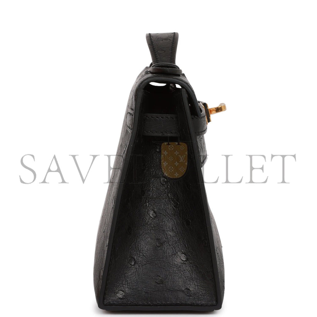 HERMES KELLY POCHETTE BLACK OSTRICH GOLD HARDWARE (22*12*13cm) HERMES KELLY POCHETTE BLACK OSTRICH GOLD HARDWARE (22*12*13cm)