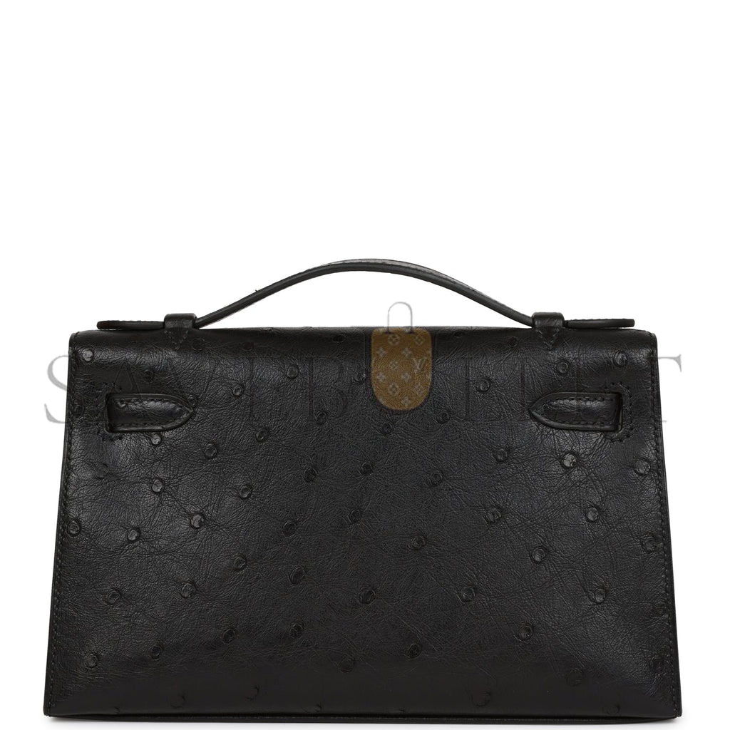 HERMES KELLY POCHETTE BLACK OSTRICH GOLD HARDWARE (22*12*13cm) HERMES KELLY POCHETTE BLACK OSTRICH GOLD HARDWARE (22*12*13cm)