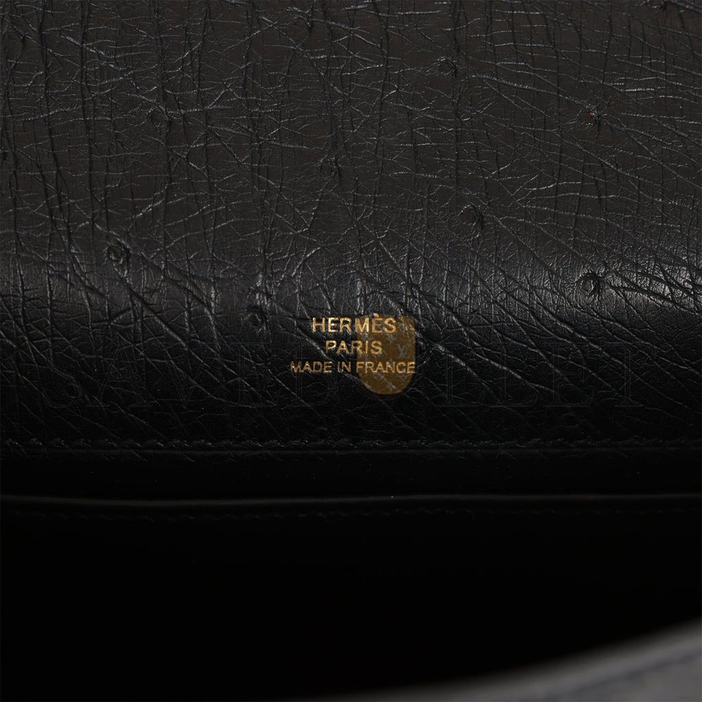 HERMES KELLY POCHETTE BLACK OSTRICH GOLD HARDWARE (22*12*13cm) HERMES KELLY POCHETTE BLACK OSTRICH GOLD HARDWARE (22*12*13cm)
