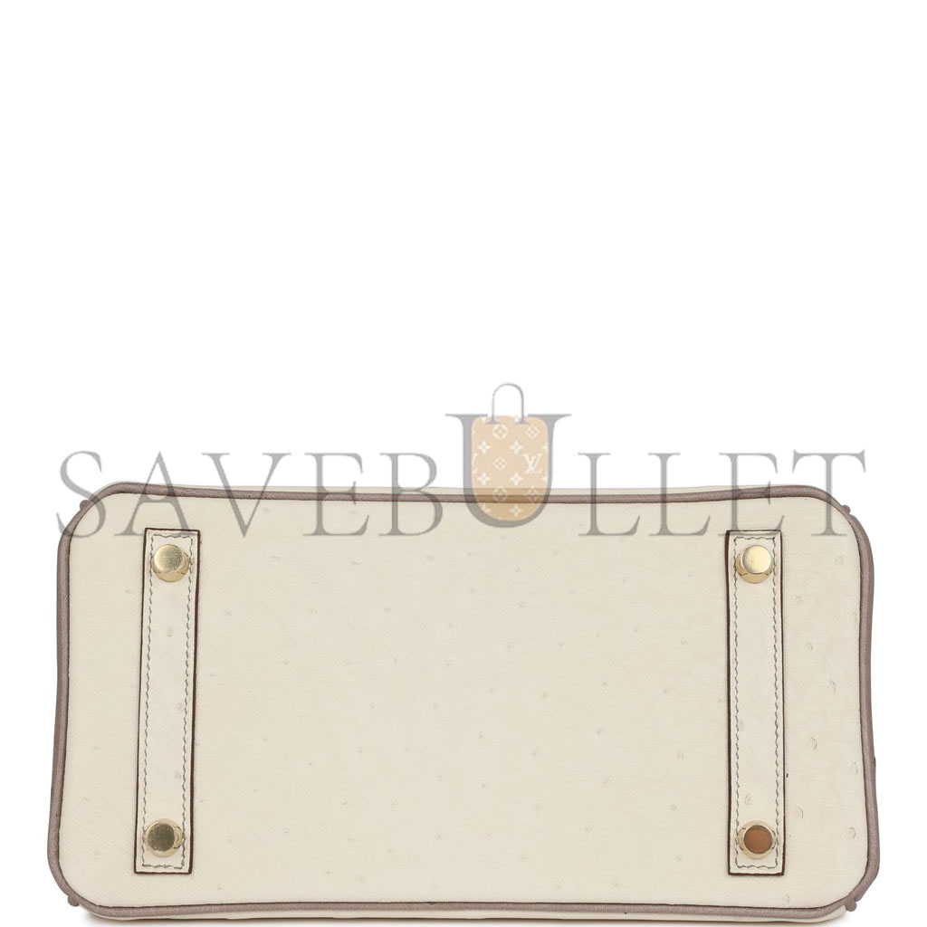 HERMES SPECIAL ORDER (HSS) BIRKIN 25 BETON AND GRIS ASPHALTE OSTRICH BRUSHED GOLD HARDWARE HANDMADE (25cm)