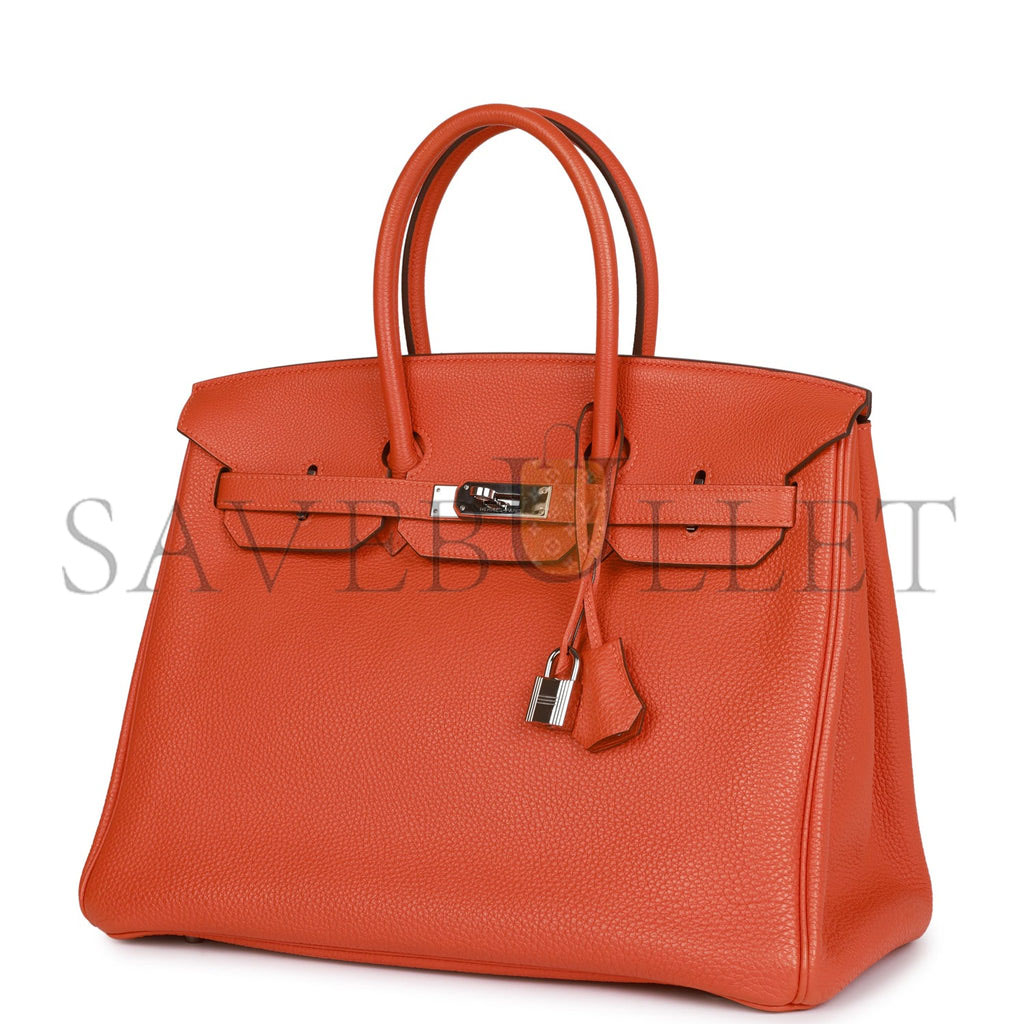 HERMES BIRKIN 35 ORANGE H CLEMENCE PALLADIUM HARDWARE (35cm) HERMES BIRKIN 35 ORANGE H CLEMENCE PALLADIUM HARDWARE (35cm)
