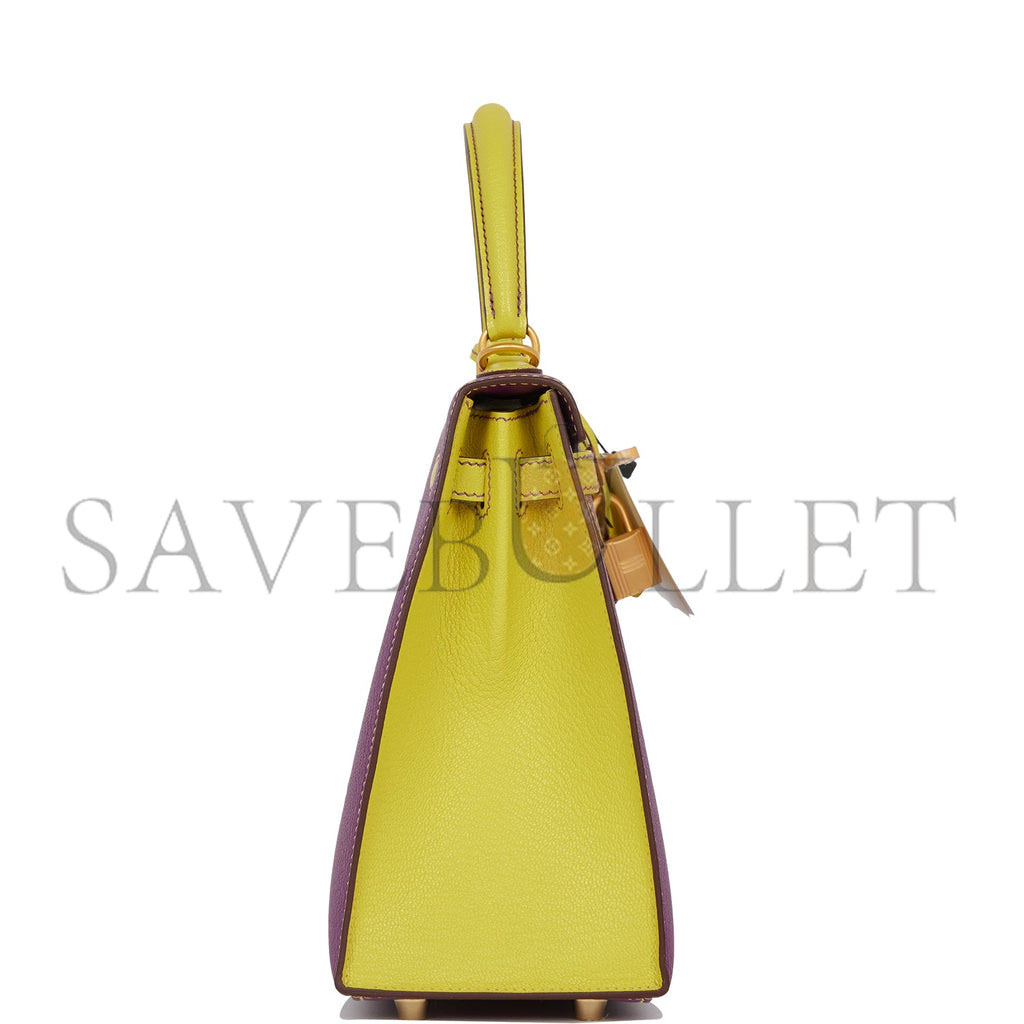 HERMES SPECIAL ORDER (HSS) KELLY SELLIER 25 ANEMONE AND LIME CHEVRE BRUSHED GOLD HARDWARE HANDMADE (25*17*7) HERMES SPECIAL ORDER (HSS) KELLY SELLIER 25 ANEMONE AND LIME CHEVRE BRUSHED GOLD HARDWARE HANDMADE (25*17*7)