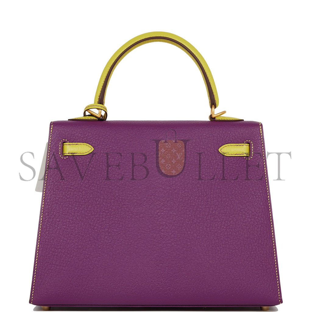 HERMES SPECIAL ORDER (HSS) KELLY SELLIER 25 ANEMONE AND LIME CHEVRE BRUSHED GOLD HARDWARE HANDMADE (25*17*7) HERMES SPECIAL ORDER (HSS) KELLY SELLIER 25 ANEMONE AND LIME CHEVRE BRUSHED GOLD HARDWARE HANDMADE (25*17*7)