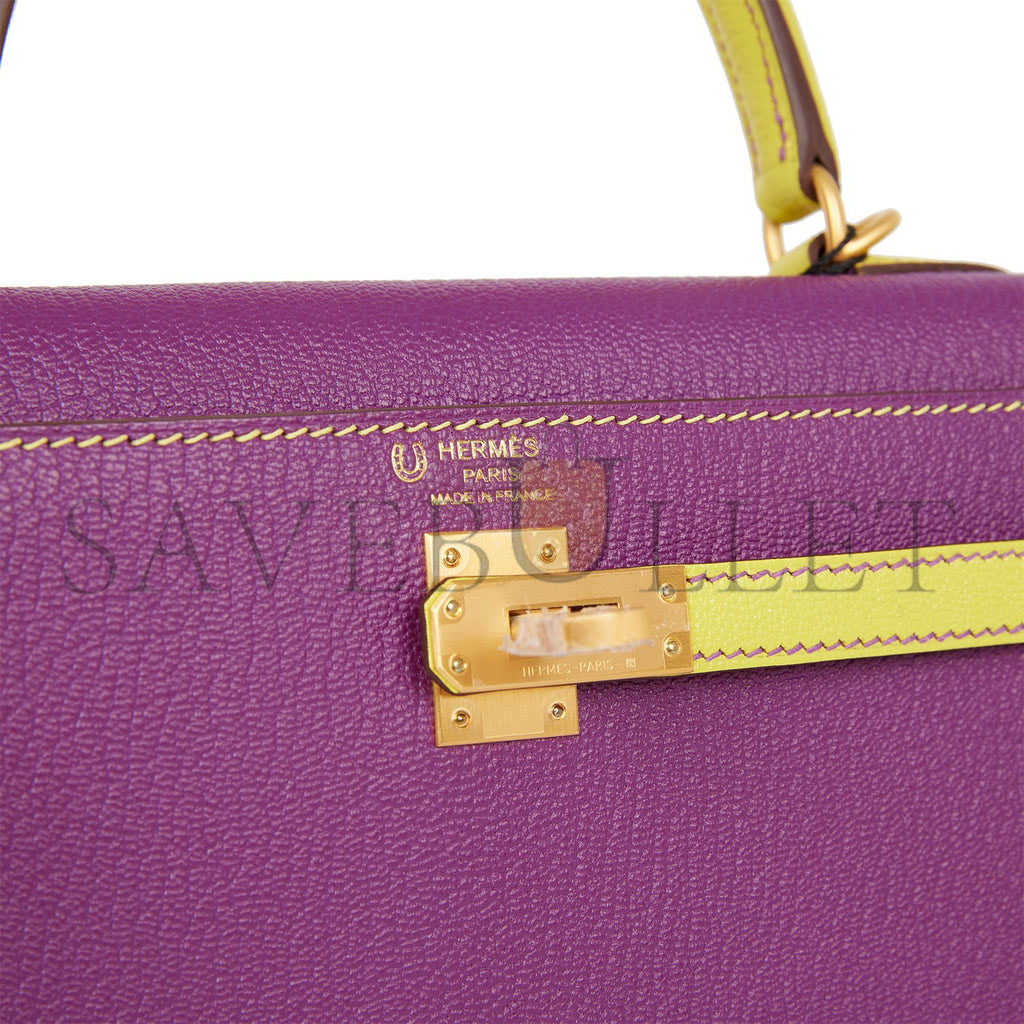 HERMES SPECIAL ORDER (HSS) KELLY SELLIER 25 ANEMONE AND LIME CHEVRE BRUSHED GOLD HARDWARE HANDMADE (25*17*7) HERMES SPECIAL ORDER (HSS) KELLY SELLIER 25 ANEMONE AND LIME CHEVRE BRUSHED GOLD HARDWARE HANDMADE (25*17*7)
