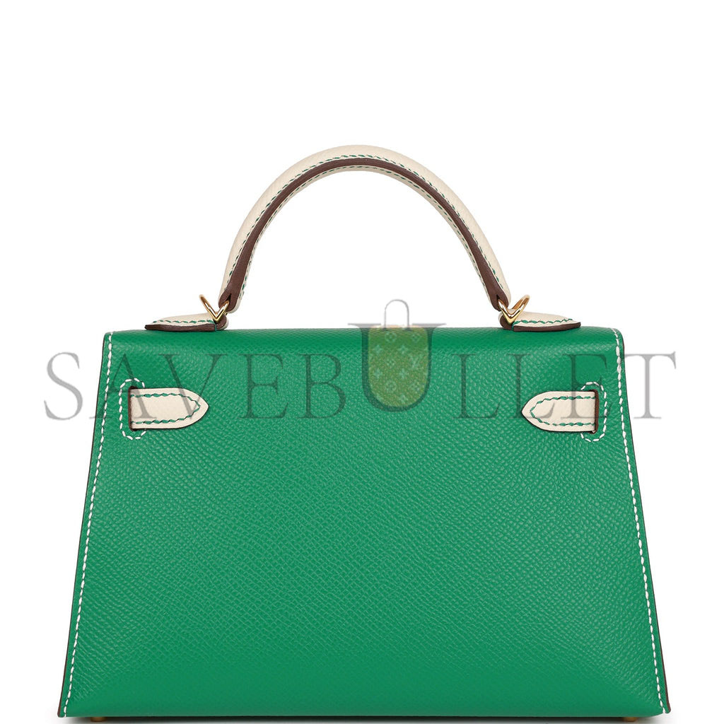 HERMES SPECIAL ORDER (HSS) KELLY MINI SELLIER 20 VERT JADE AND CRAIE EPSOM GOLD HARDWARE (19*12*5.5cm)
