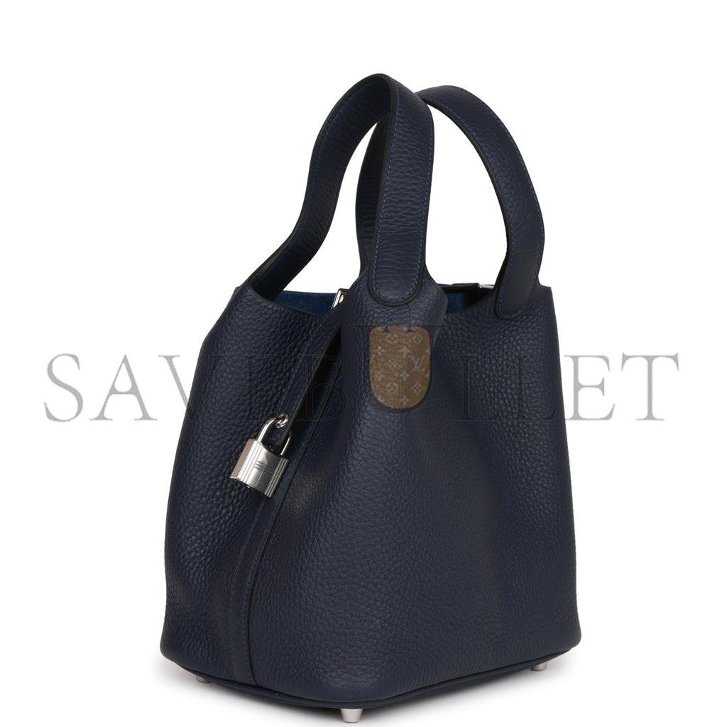 HERMES PICOTIN LOCK 18 BLEU NUIT CLEMENCE PALLADIUM HARDWARE (18*13*18cm) HERMES PICOTIN LOCK 18 BLEU NUIT CLEMENCE PALLADIUM HARDWARE (18*13*18cm)