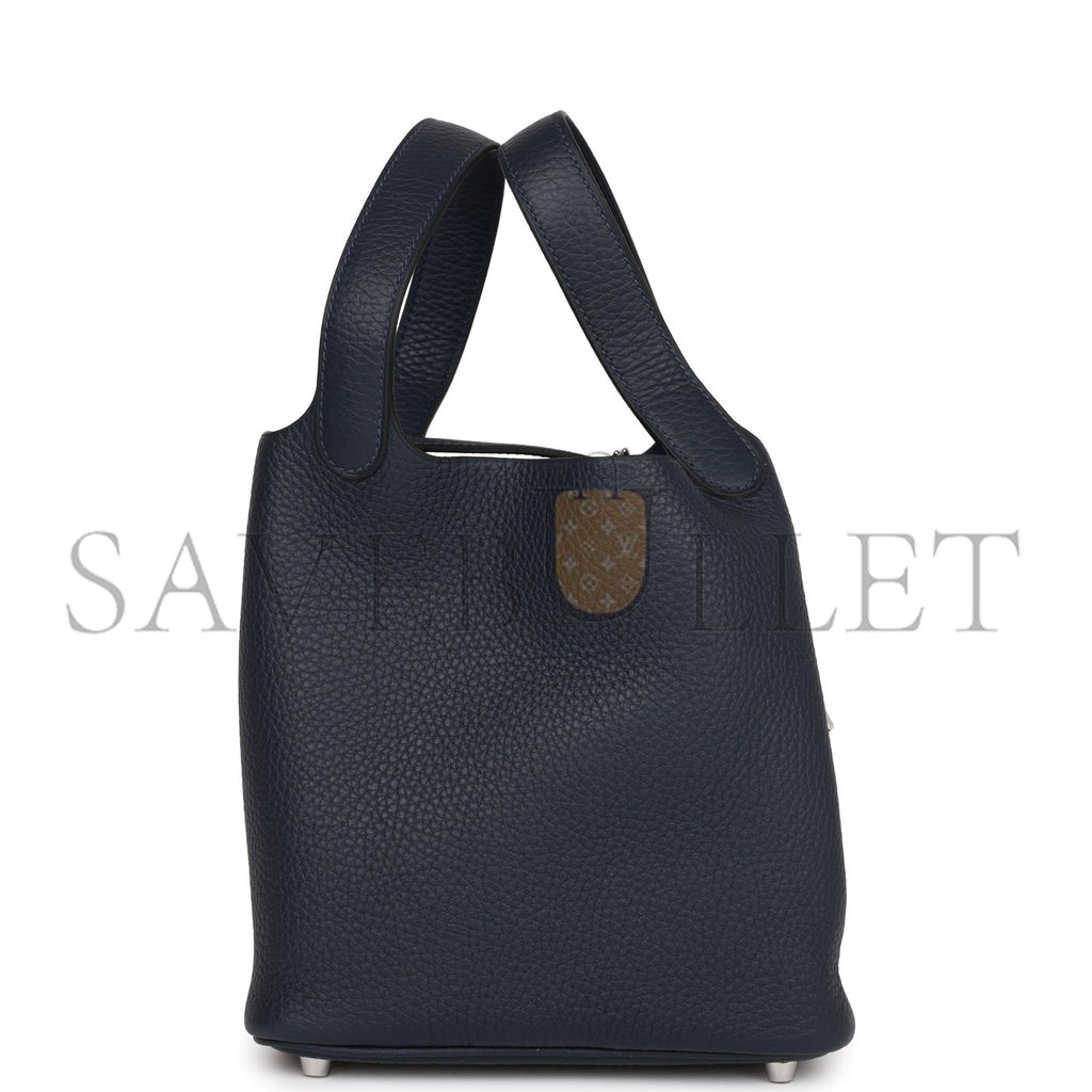 HERMES PICOTIN LOCK 18 BLEU NUIT CLEMENCE PALLADIUM HARDWARE (18*13*18cm) HERMES PICOTIN LOCK 18 BLEU NUIT CLEMENCE PALLADIUM HARDWARE (18*13*18cm)