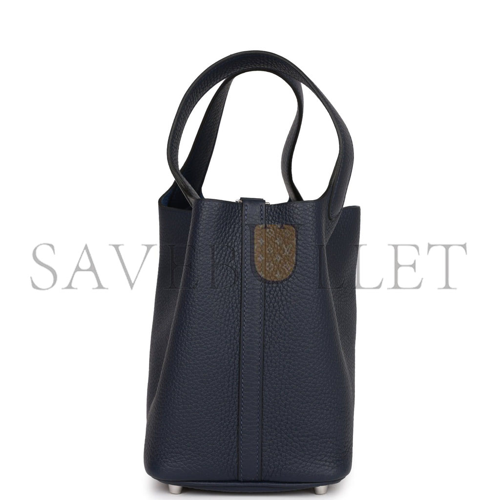 HERMES PICOTIN LOCK 18 BLEU NUIT CLEMENCE PALLADIUM HARDWARE (18*13*18cm) HERMES PICOTIN LOCK 18 BLEU NUIT CLEMENCE PALLADIUM HARDWARE (18*13*18cm)